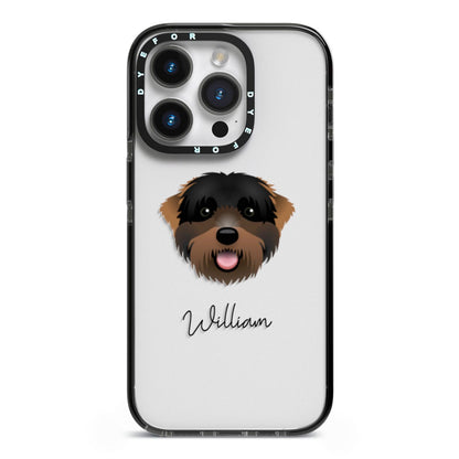 Black Russian Terrier Personalised iPhone 14 Pro Black Impact Case on Silver phone