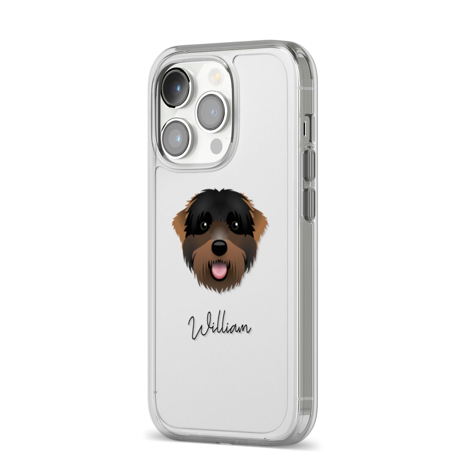 Black Russian Terrier Personalised iPhone 14 Pro Clear Tough Case Silver Angled Image