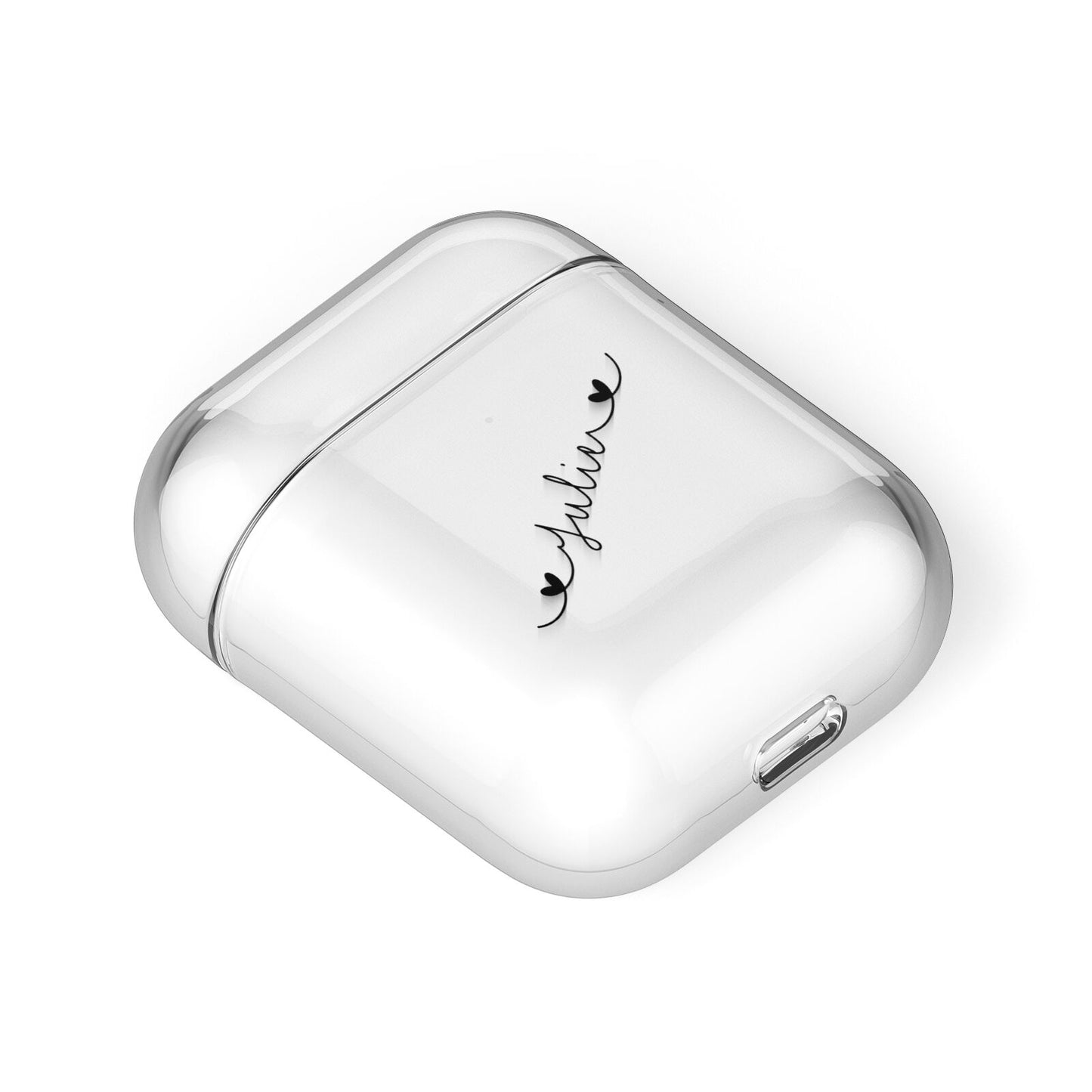 Black Sloped Handwritten Name AirPods Case Laid Flat