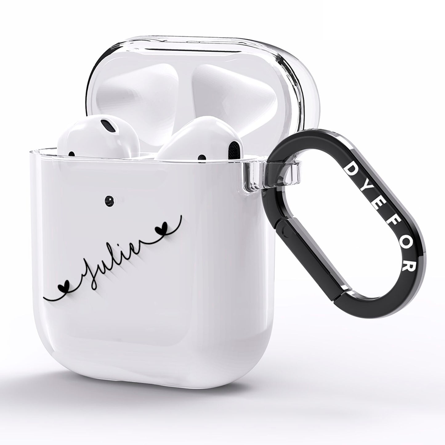 Black Sloped Handwritten Name AirPods Clear Case Side Image