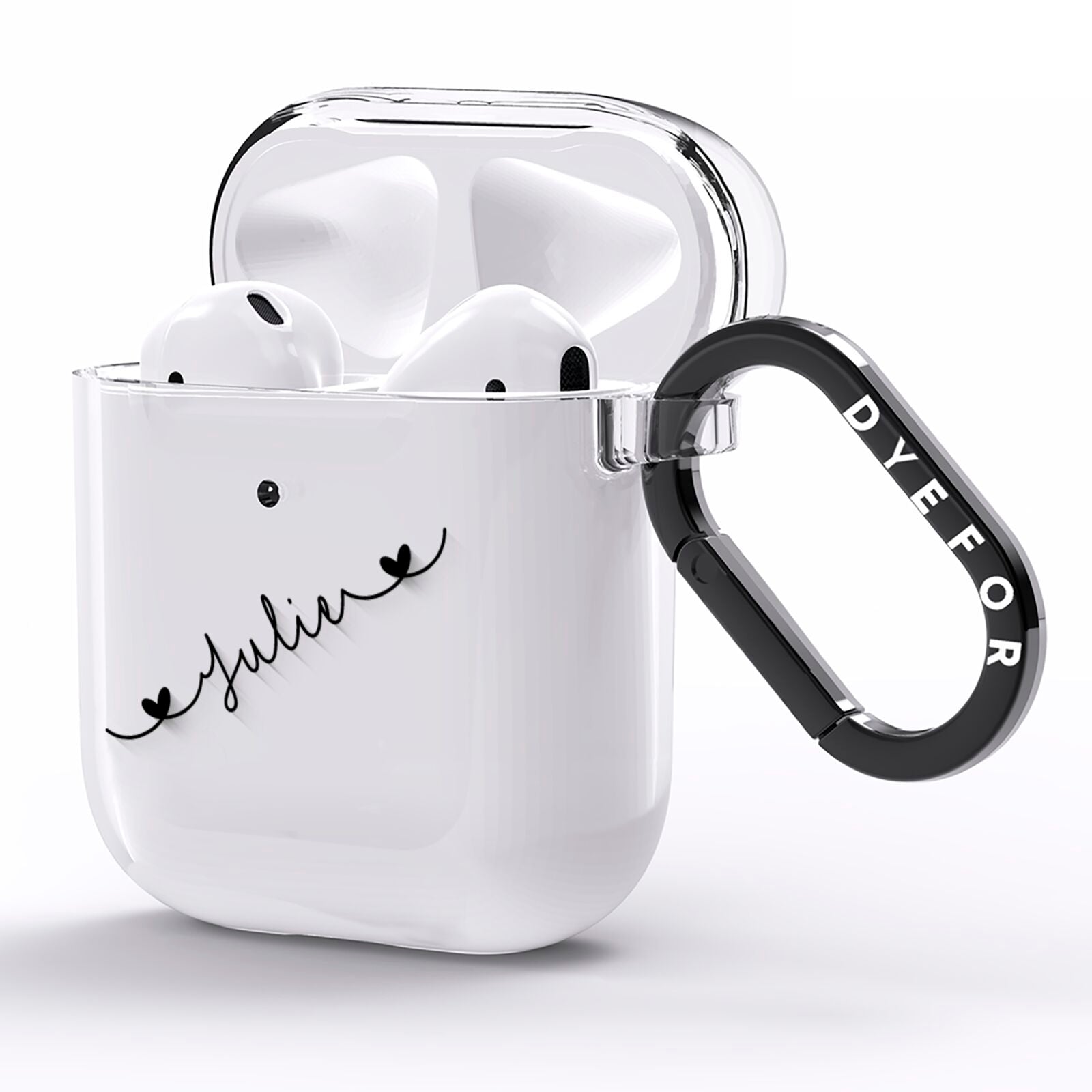 Black Sloped Handwritten Name AirPods Clear Case Side Image