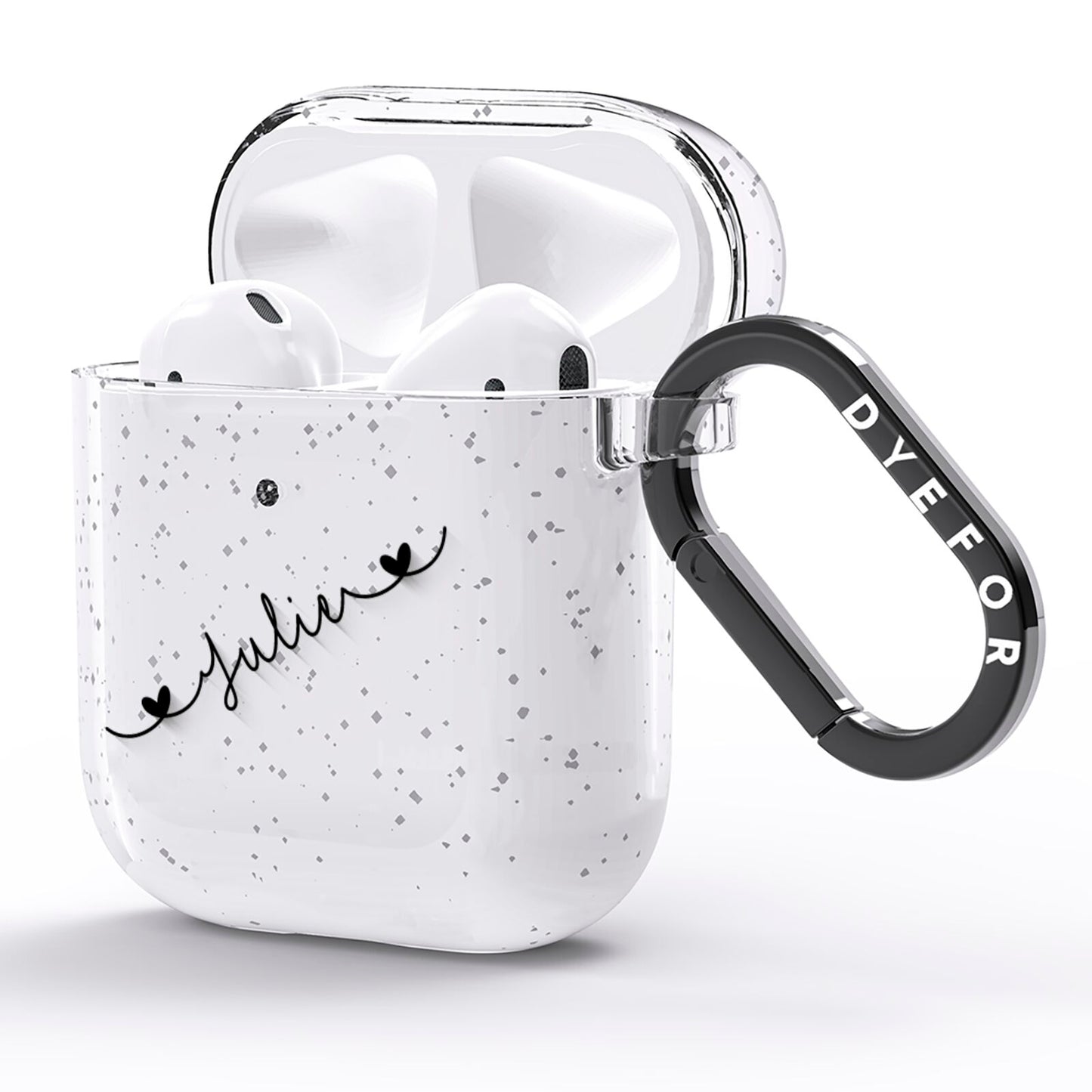 Black Sloped Handwritten Name AirPods Glitter Case Side Image