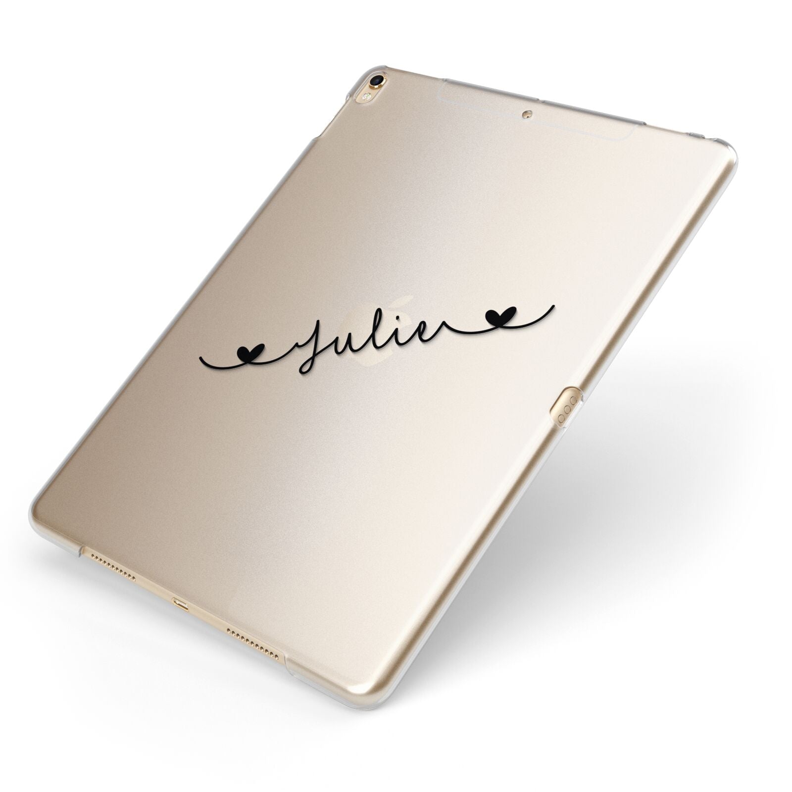 Black Sloped Handwritten Name Apple iPad Case on Gold iPad Side View