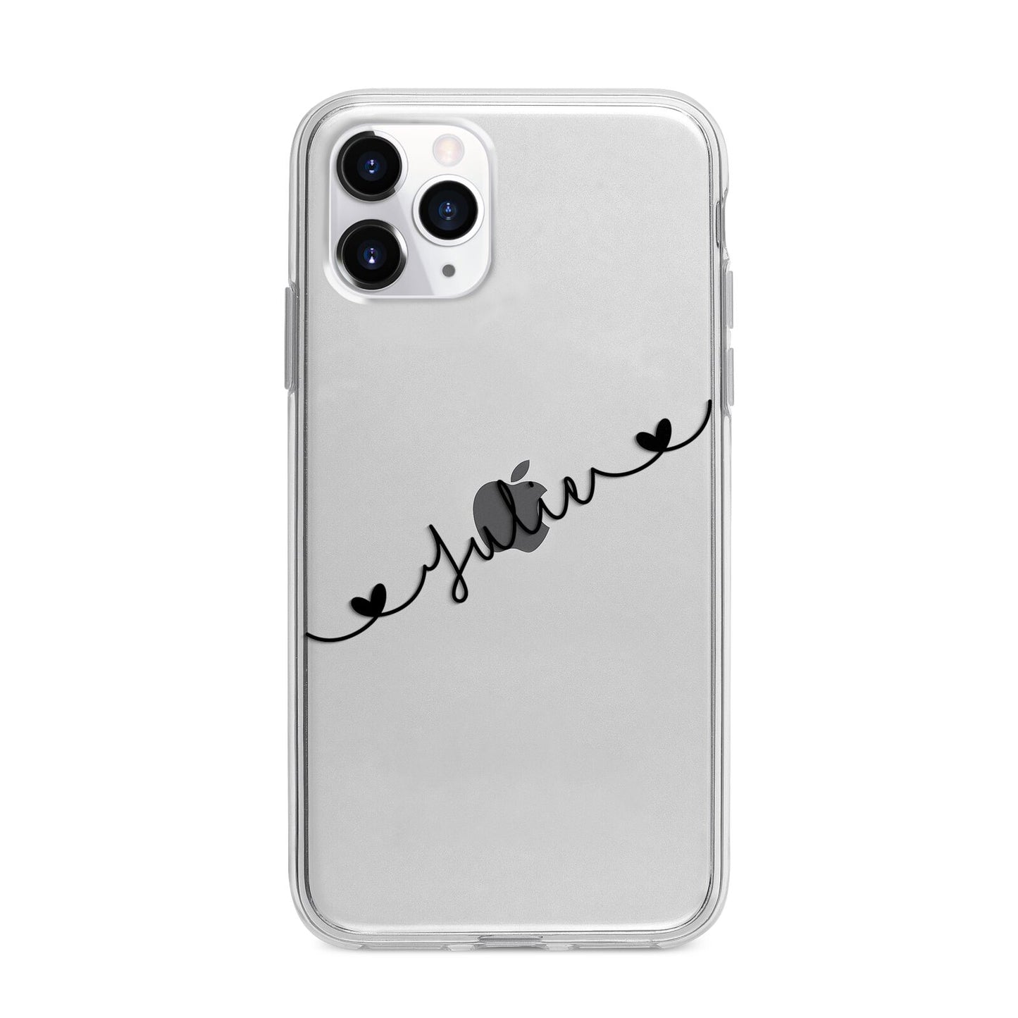 Black Sloped Handwritten Name Apple iPhone 11 Pro Max in Silver with Bumper Case