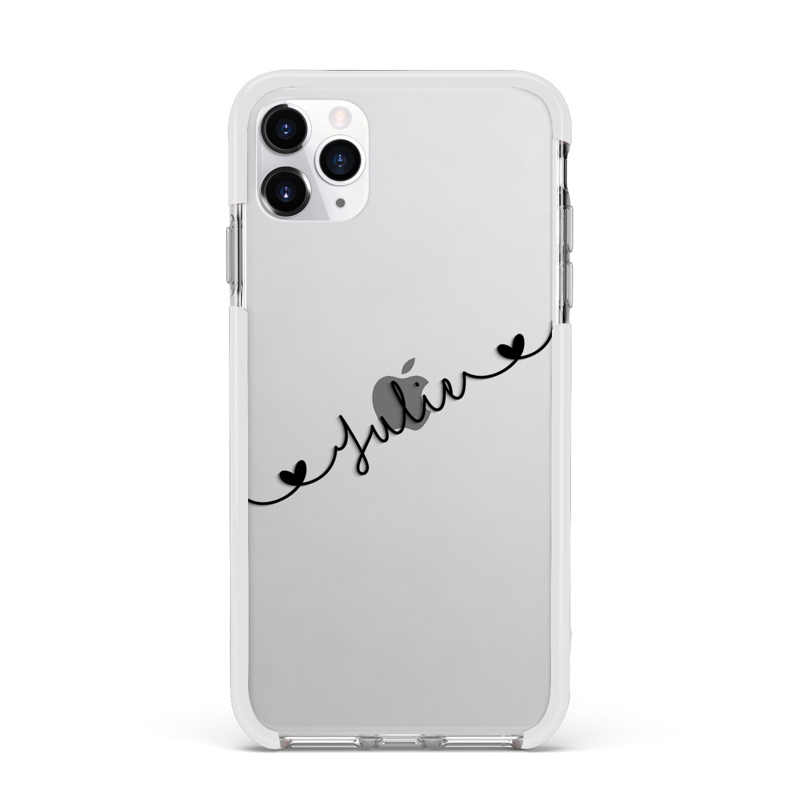 Black Sloped Handwritten Name Apple iPhone 11 Pro Max in Silver with White Impact Case