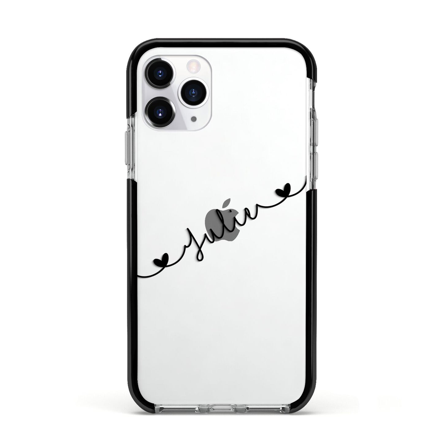 Black Sloped Handwritten Name Apple iPhone 11 Pro in Silver with Black Impact Case