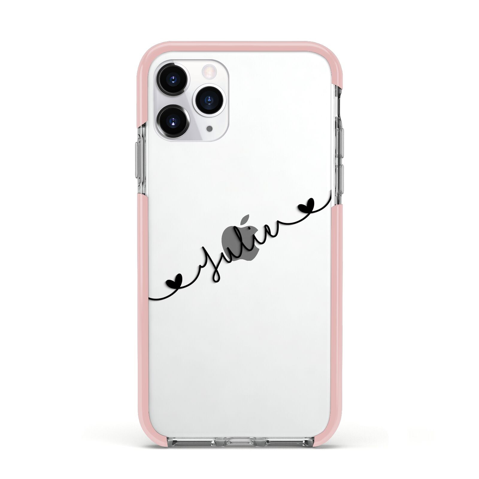 Black Sloped Handwritten Name Apple iPhone 11 Pro in Silver with Pink Impact Case