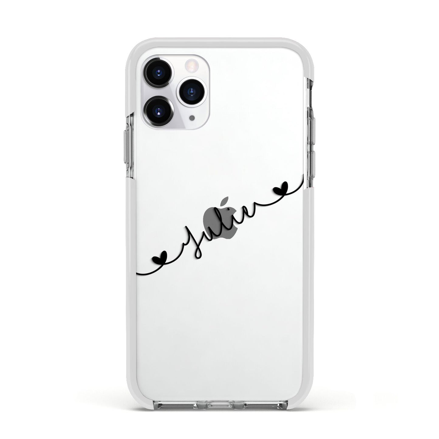 Black Sloped Handwritten Name Apple iPhone 11 Pro in Silver with White Impact Case