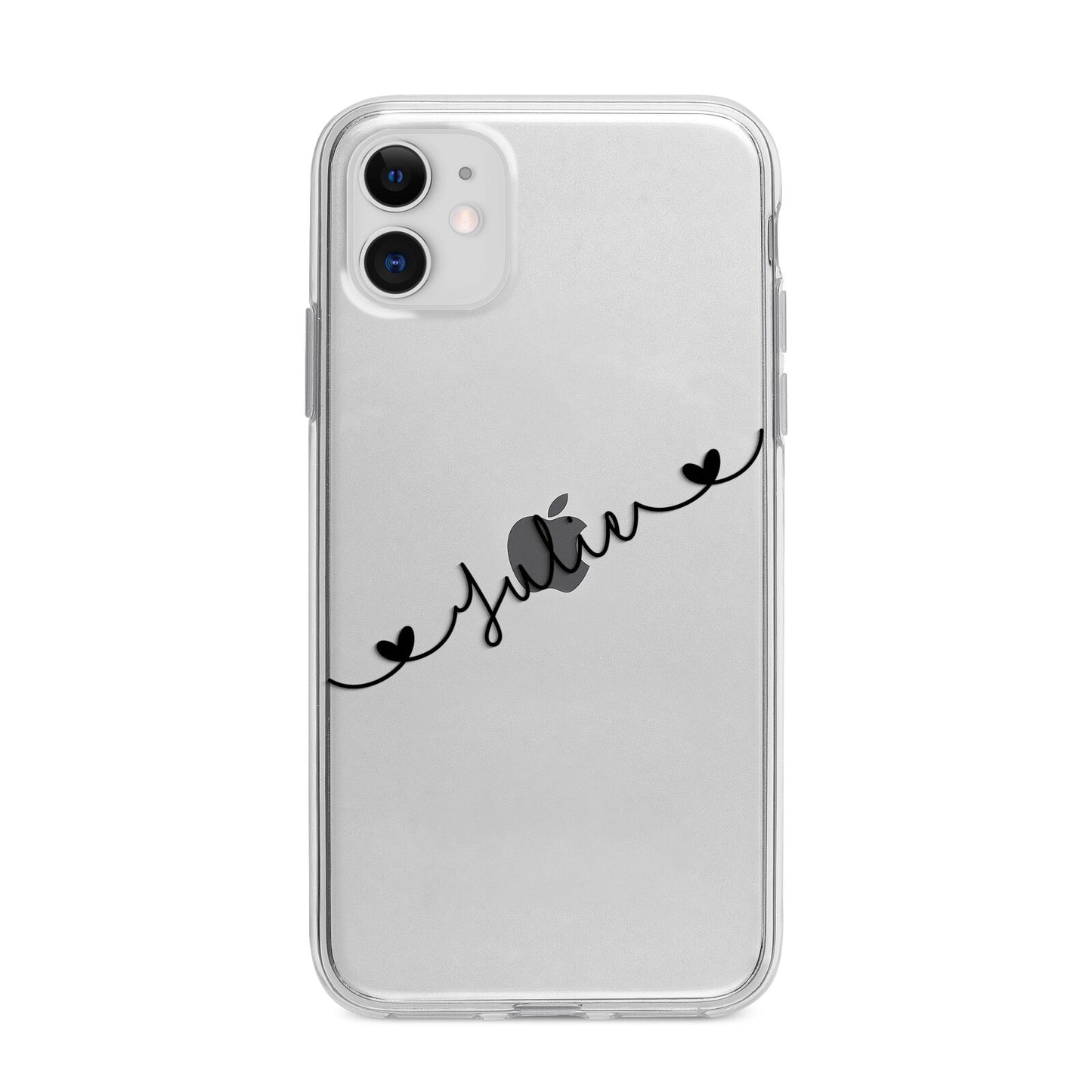 Black Sloped Handwritten Name Apple iPhone 11 in White with Bumper Case