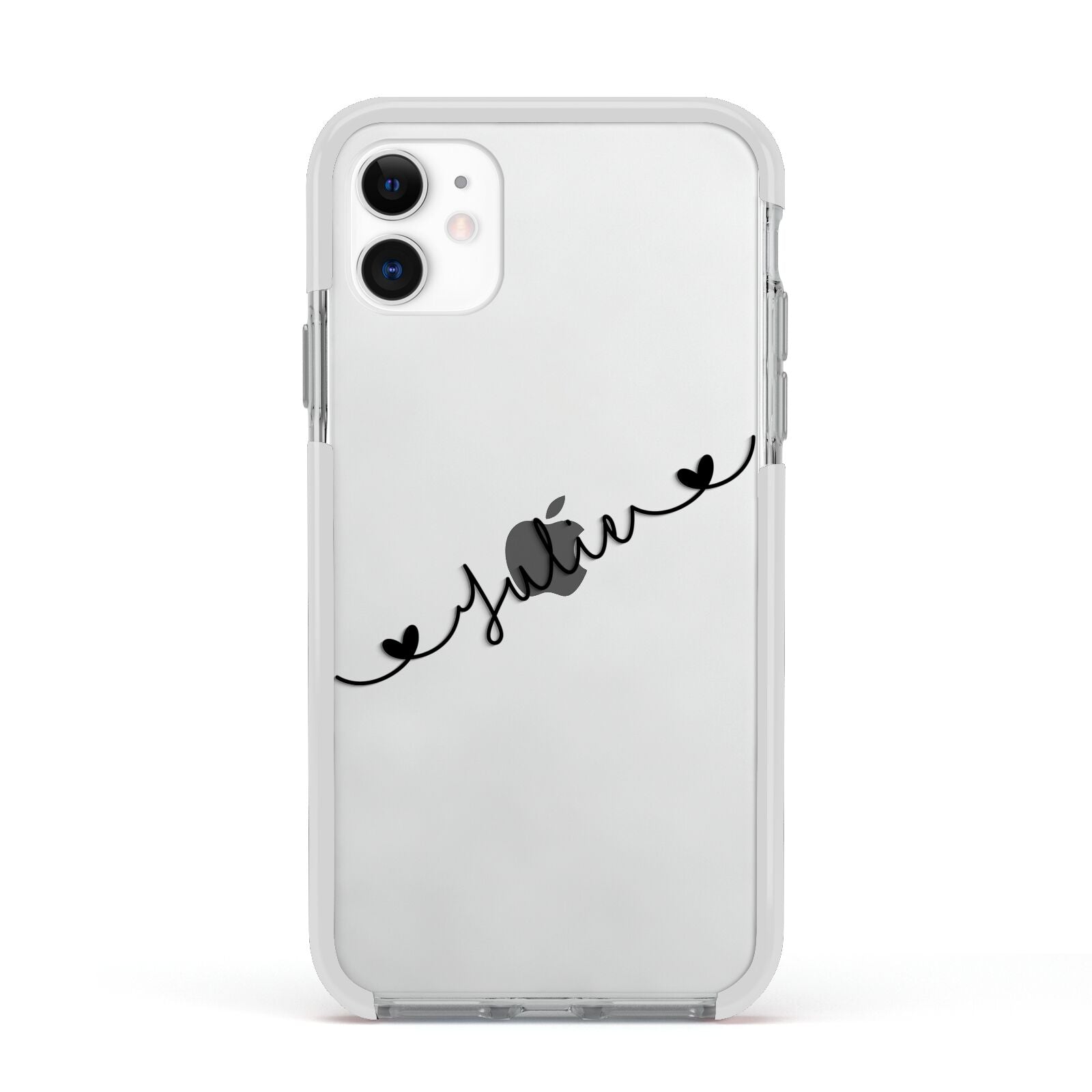 Black Sloped Handwritten Name Apple iPhone 11 in White with White Impact Case