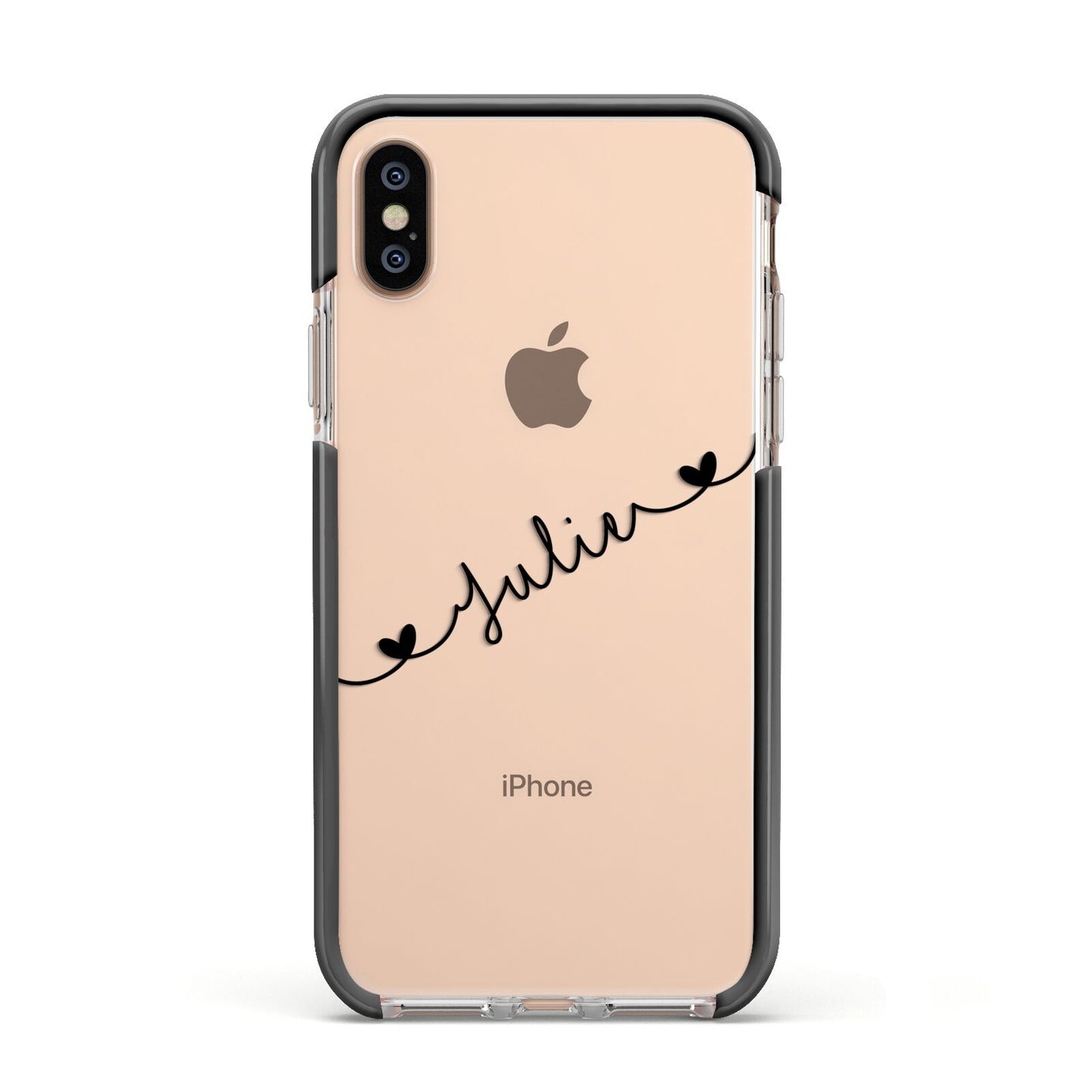 Black Sloped Handwritten Name Apple iPhone Xs Impact Case Black Edge on Gold Phone