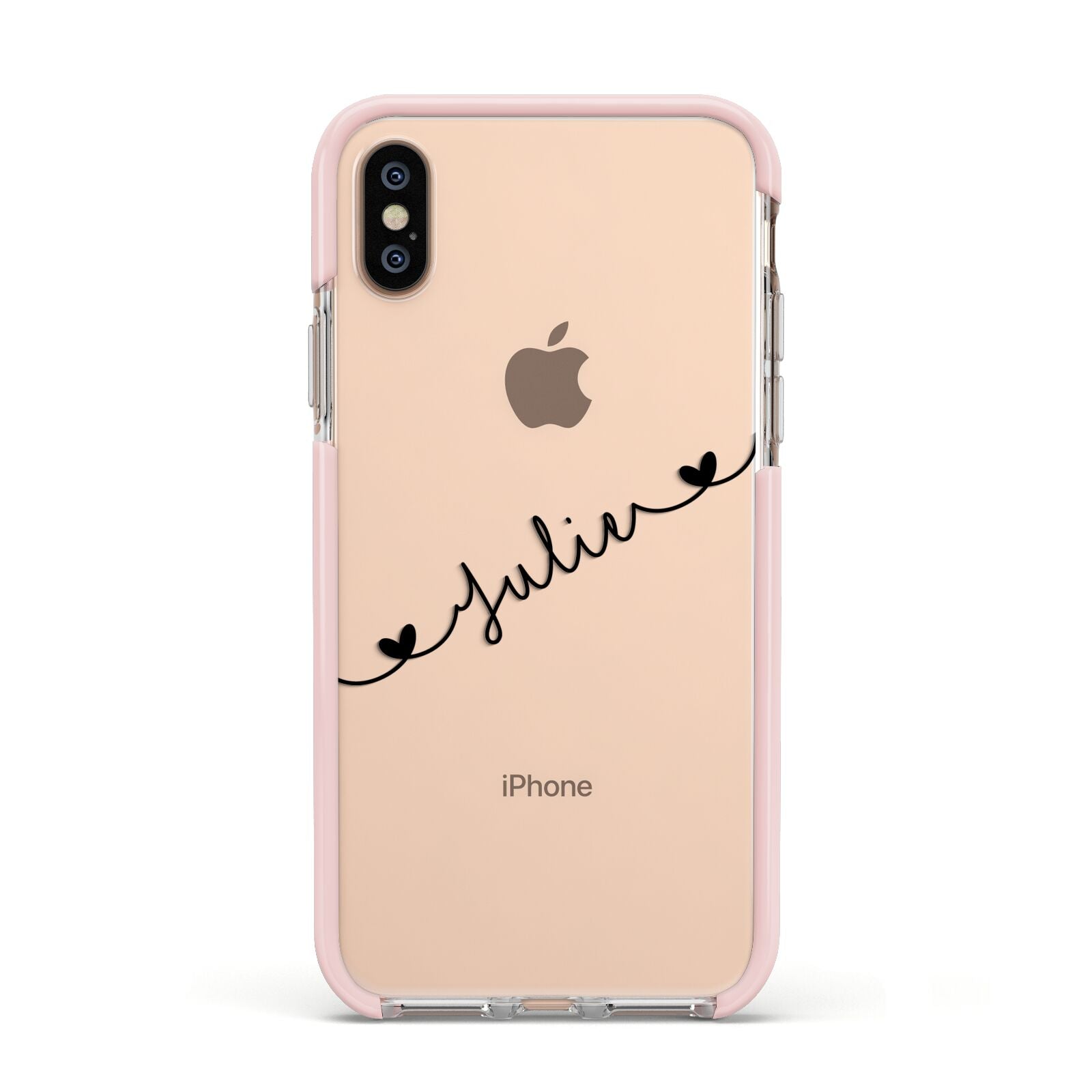 Black Sloped Handwritten Name Apple iPhone Xs Impact Case Pink Edge on Gold Phone