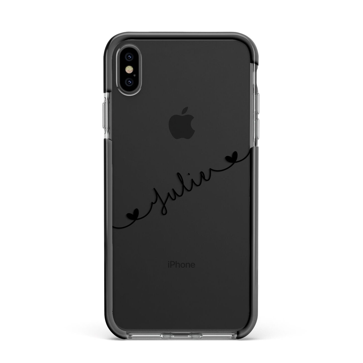 Black Sloped Handwritten Name Apple iPhone Xs Max Impact Case Black Edge on Black Phone