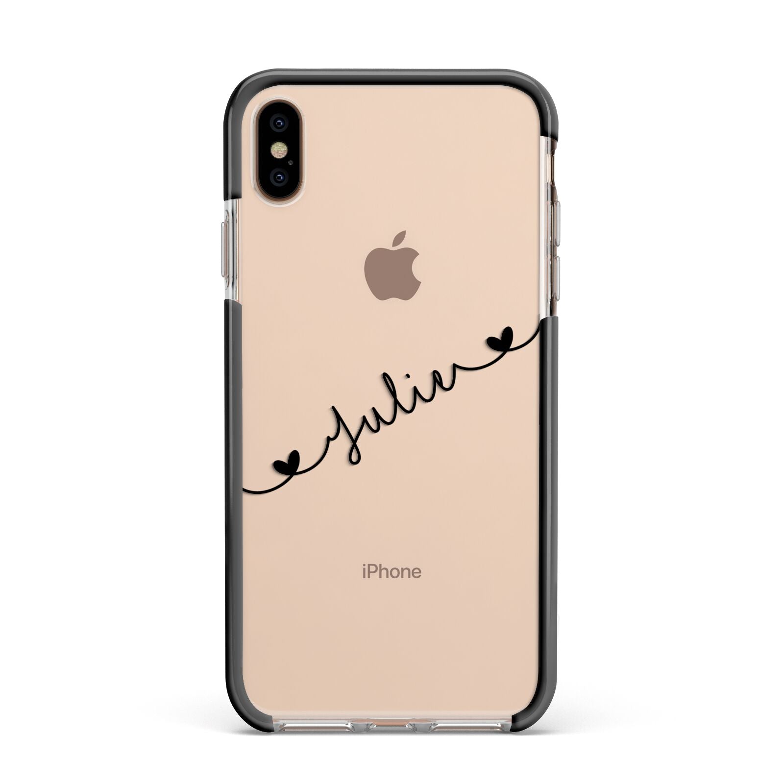 Black Sloped Handwritten Name Apple iPhone Xs Max Impact Case Black Edge on Gold Phone