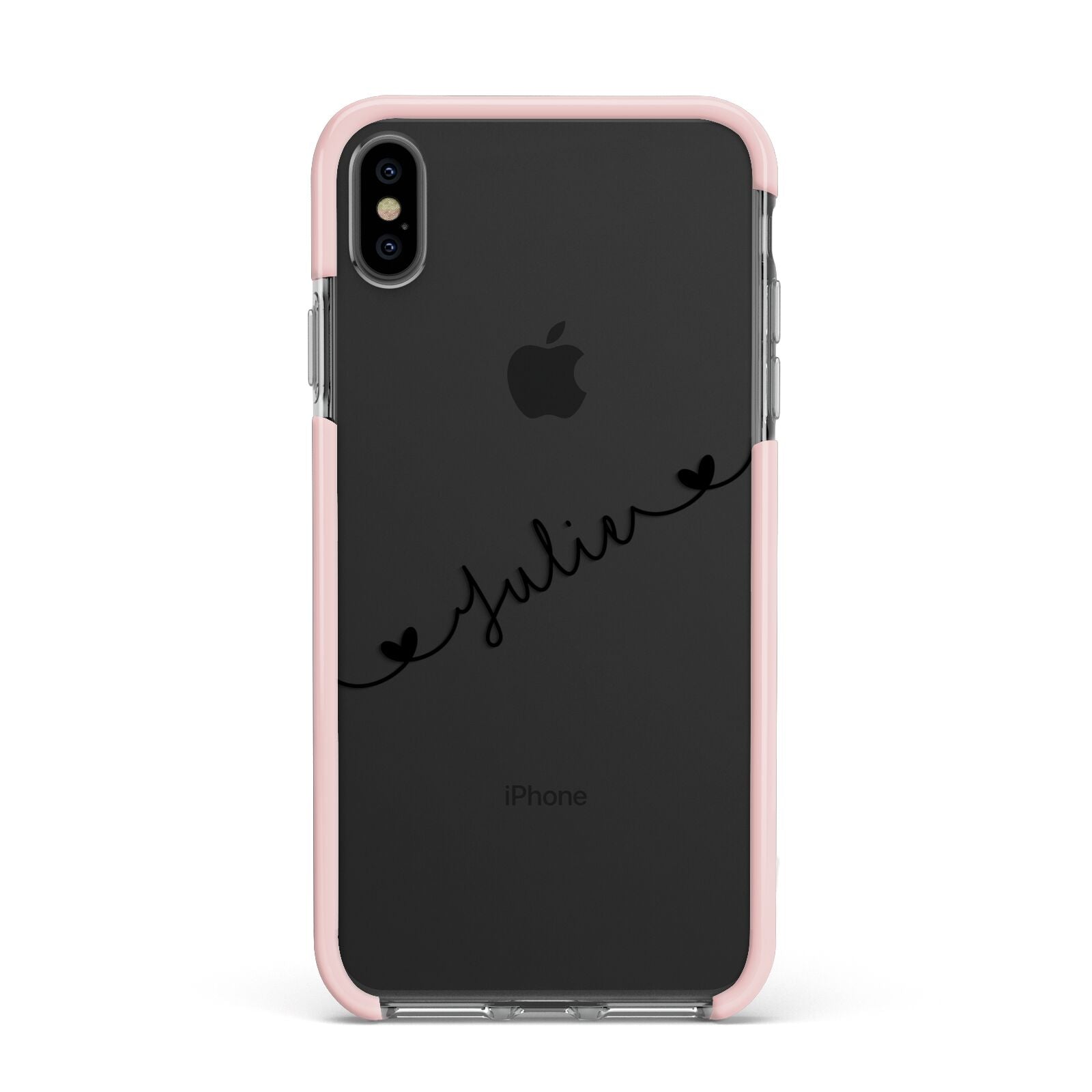 Black Sloped Handwritten Name Apple iPhone Xs Max Impact Case Pink Edge on Black Phone