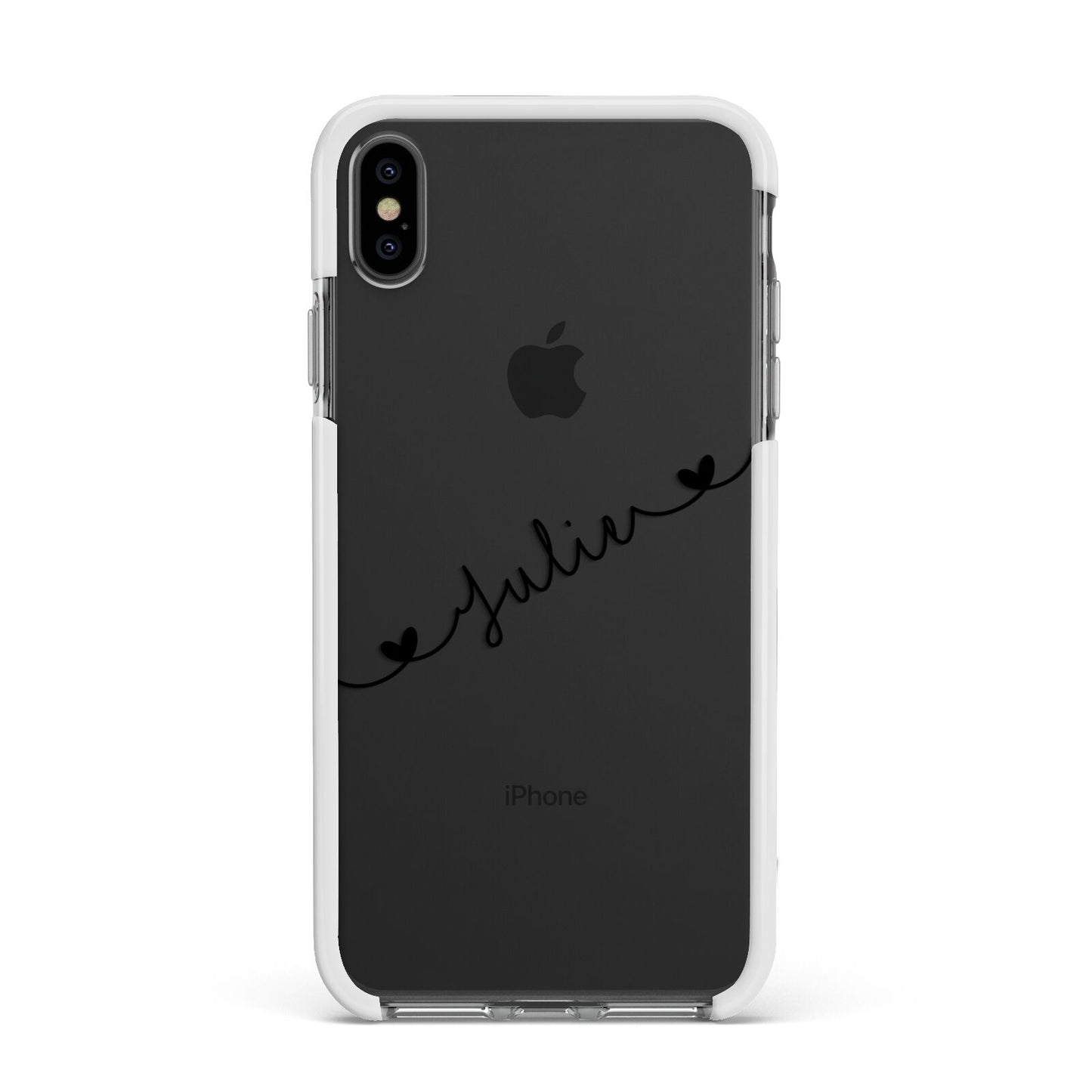 Black Sloped Handwritten Name Apple iPhone Xs Max Impact Case White Edge on Black Phone