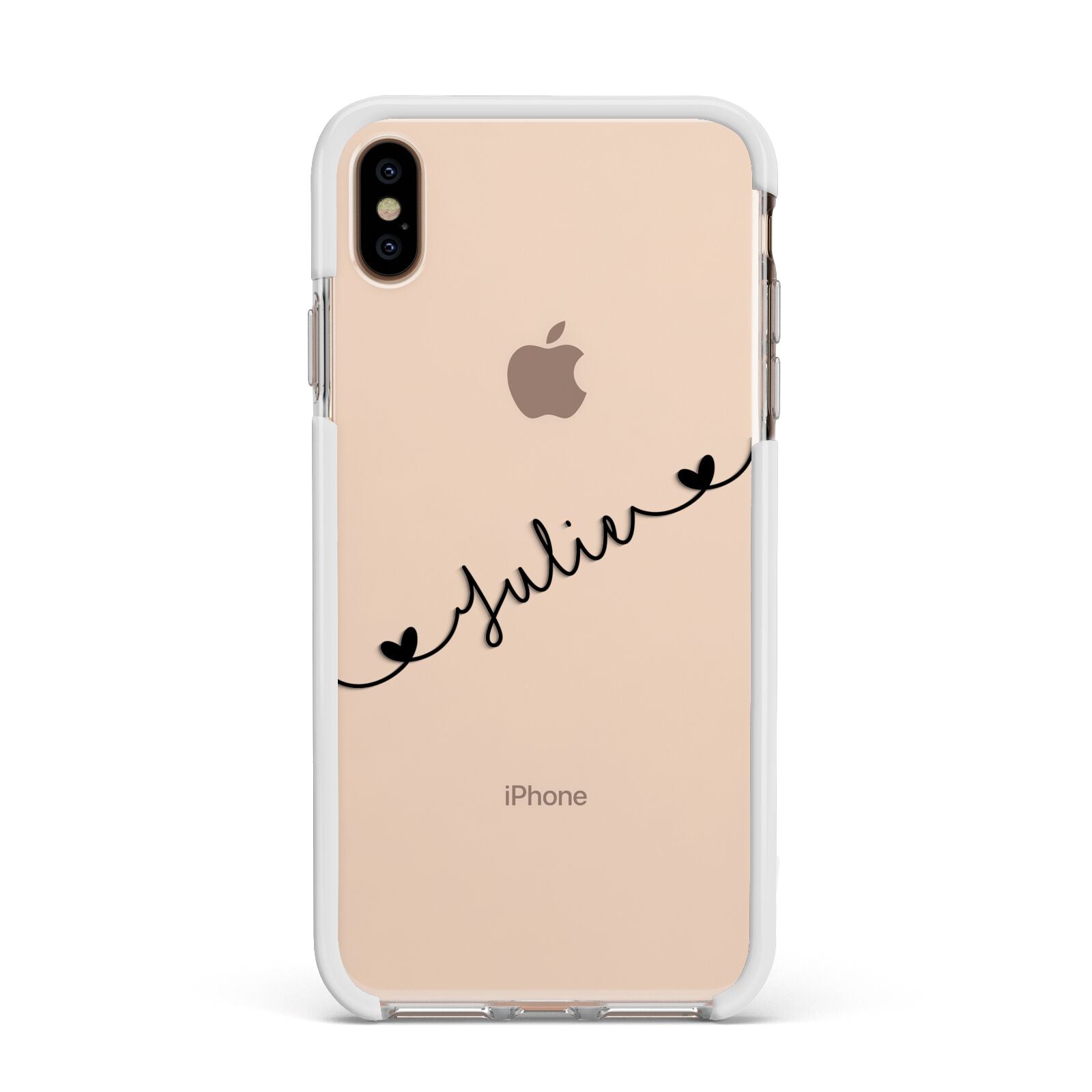 Black Sloped Handwritten Name Apple iPhone Xs Max Impact Case White Edge on Gold Phone