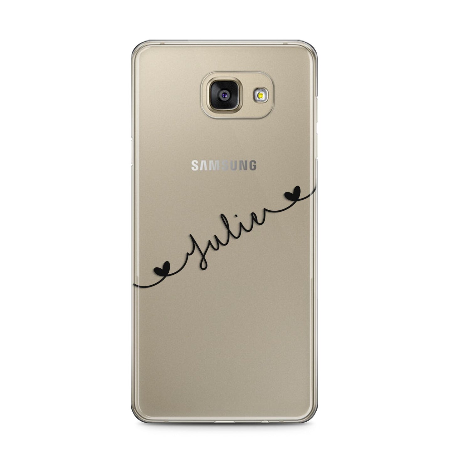 Black Sloped Handwritten Name Samsung Galaxy A5 2016 Case on gold phone