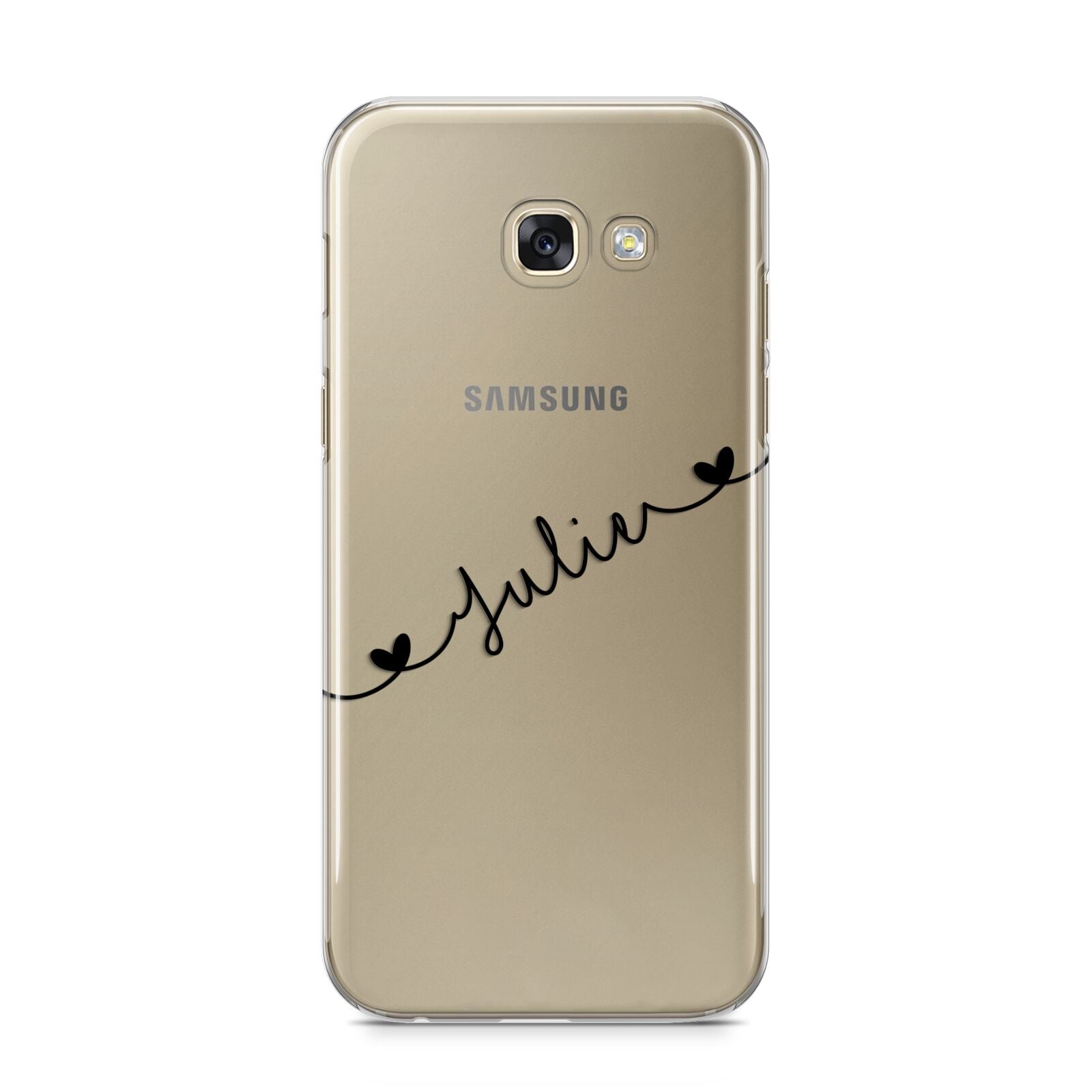 Black Sloped Handwritten Name Samsung Galaxy A5 2017 Case on gold phone