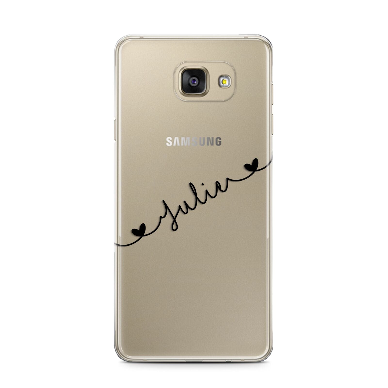 Black Sloped Handwritten Name Samsung Galaxy A7 2016 Case on gold phone