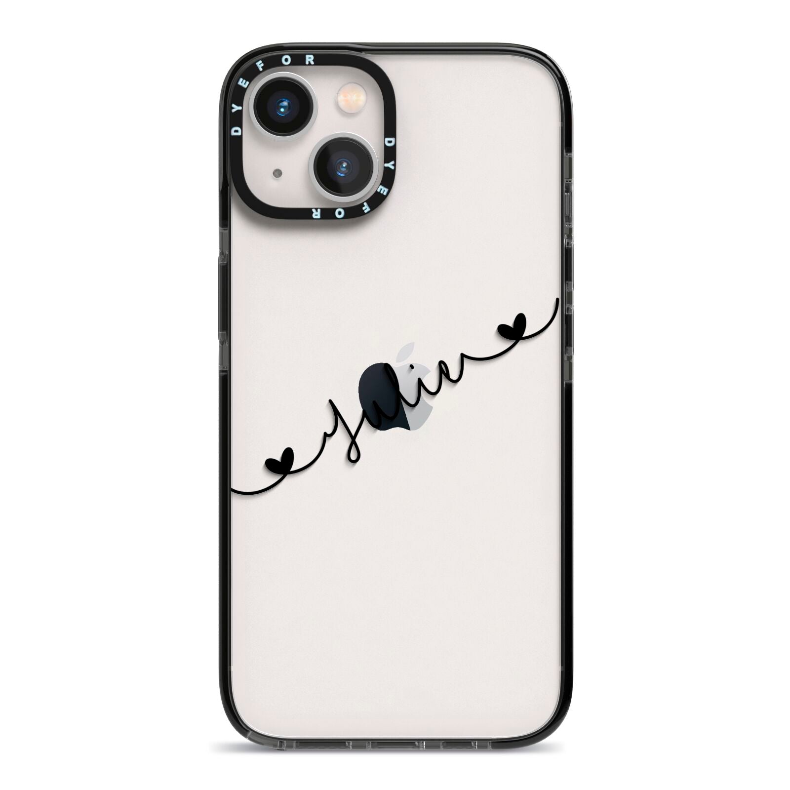 Black Sloped Handwritten Name iPhone 13 Black Impact Case on Silver phone