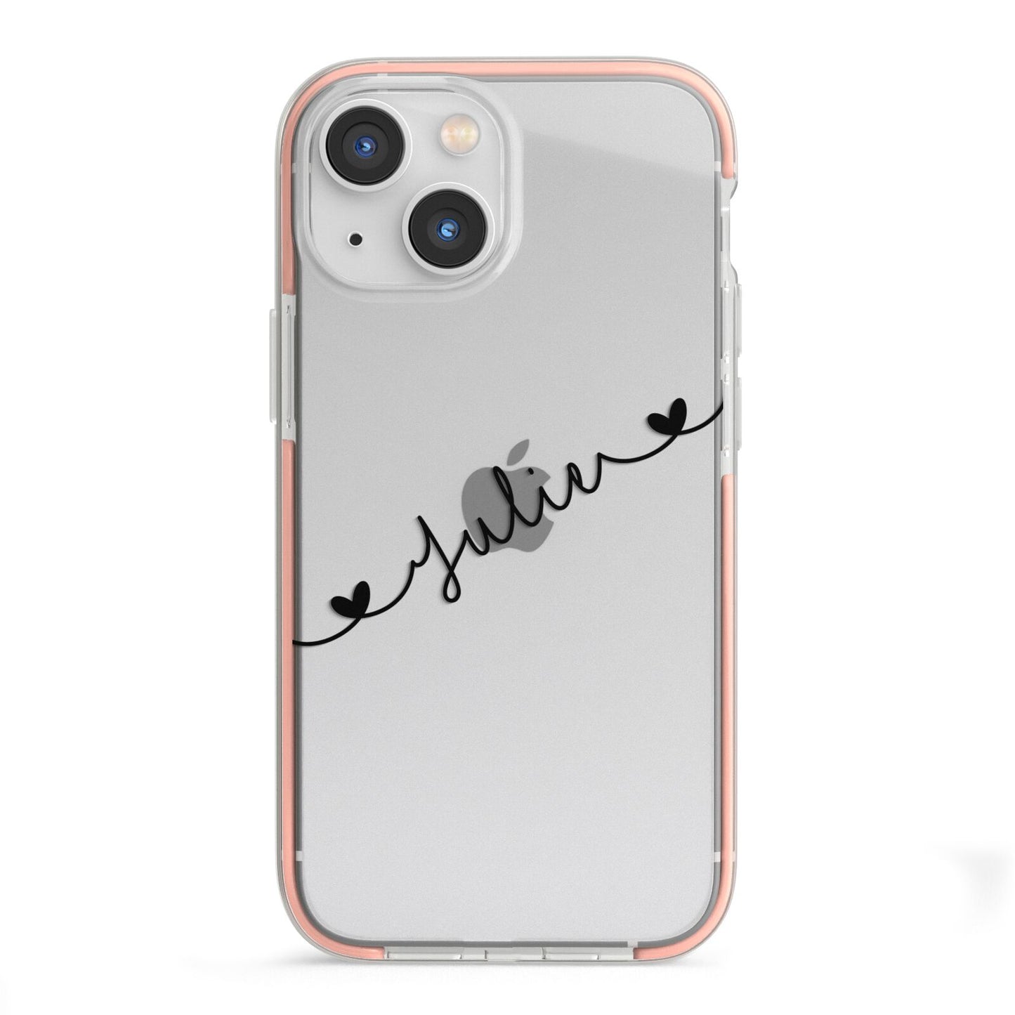 Black Sloped Handwritten Name iPhone 13 Mini TPU Impact Case with Pink Edges