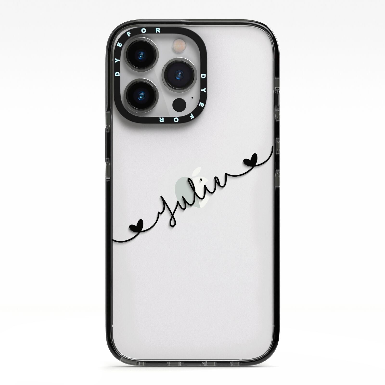 Black Sloped Handwritten Name iPhone 13 Pro Black Impact Case on Silver phone