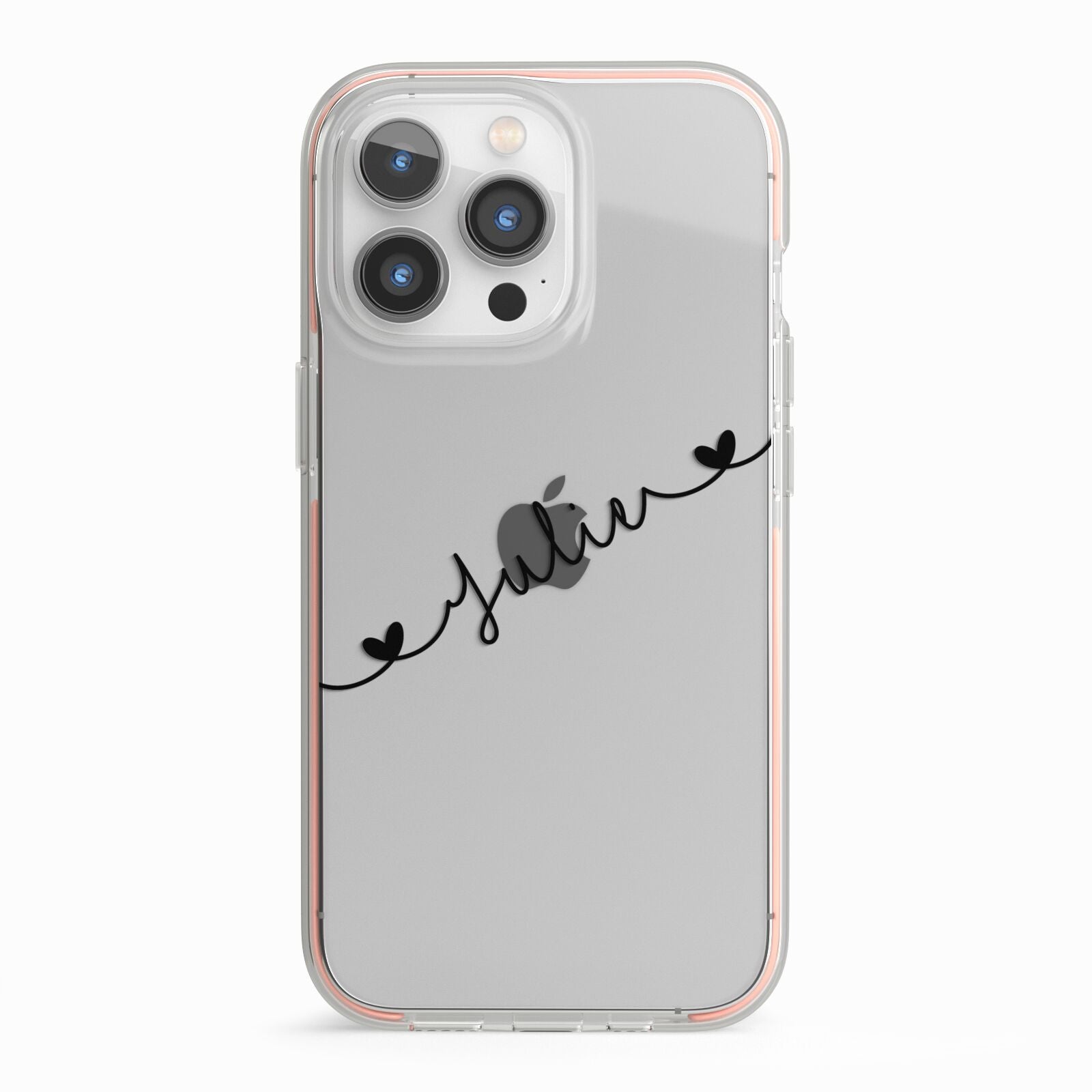 Black Sloped Handwritten Name iPhone 13 Pro TPU Impact Case with Pink Edges