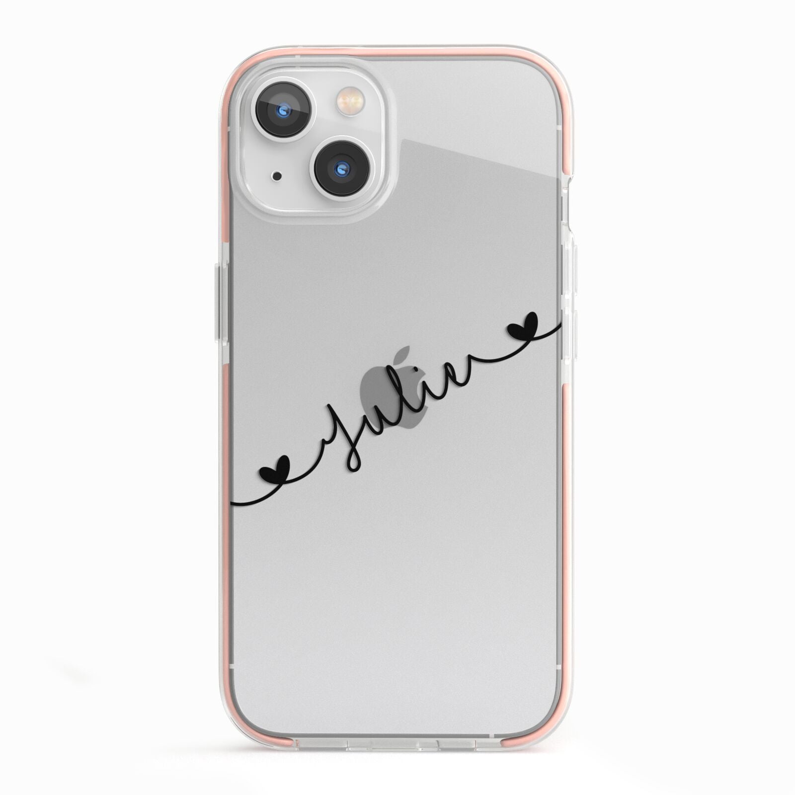 Black Sloped Handwritten Name iPhone 13 TPU Impact Case with Pink Edges