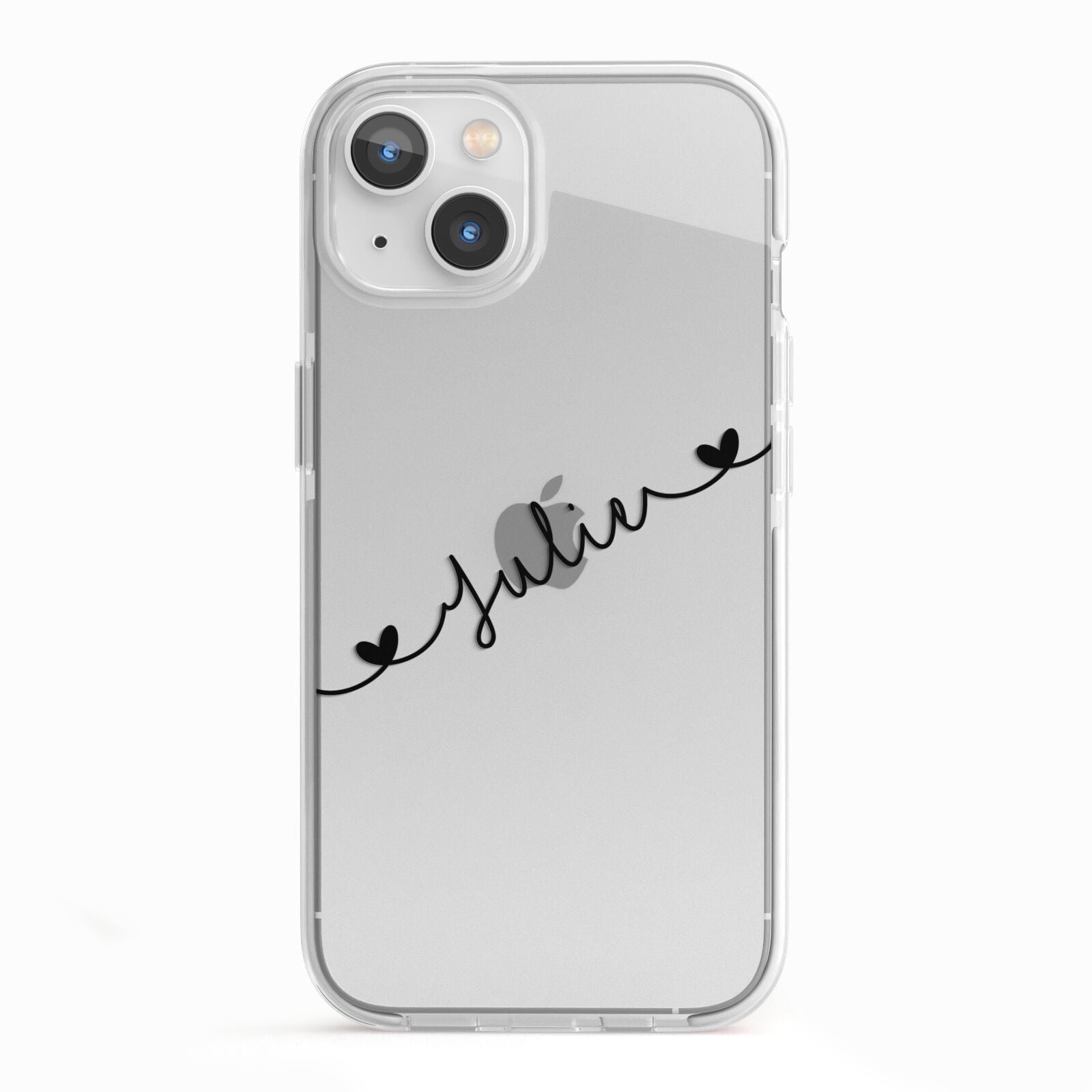 Black Sloped Handwritten Name iPhone 13 TPU Impact Case with White Edges