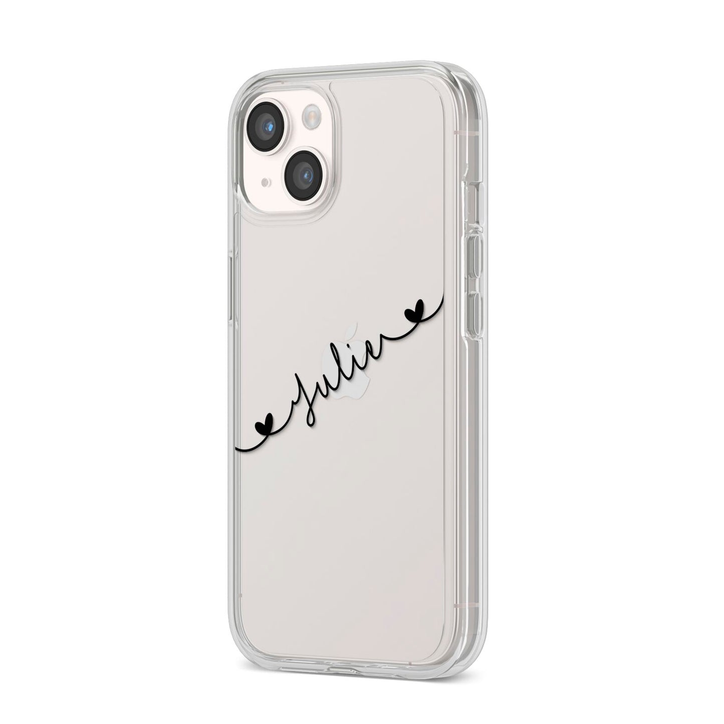 Black Sloped Handwritten Name iPhone 14 Clear Tough Case Starlight Angled Image