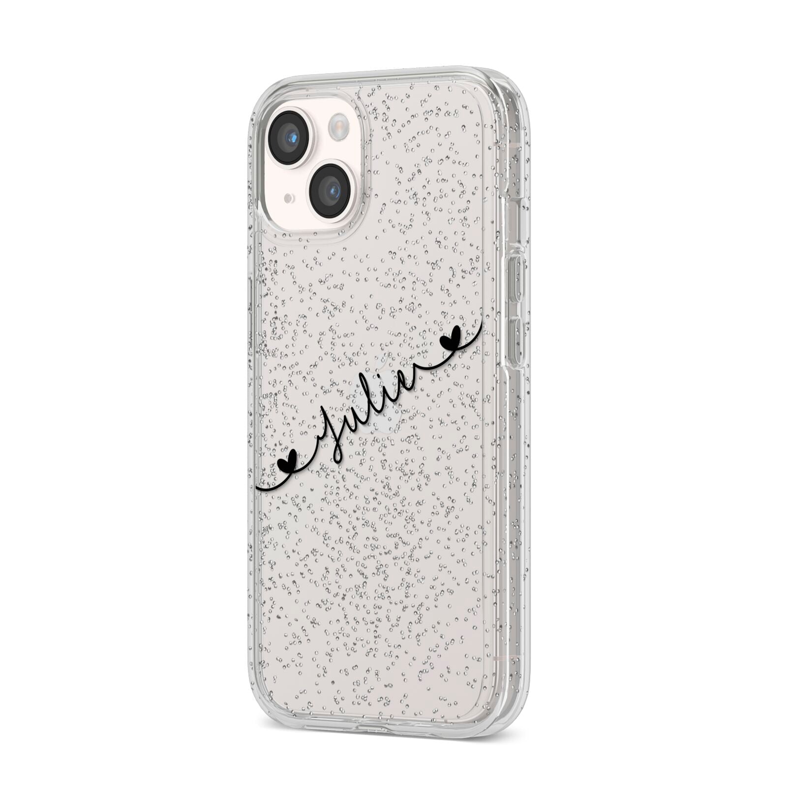 Black Sloped Handwritten Name iPhone 14 Glitter Tough Case Starlight Angled Image