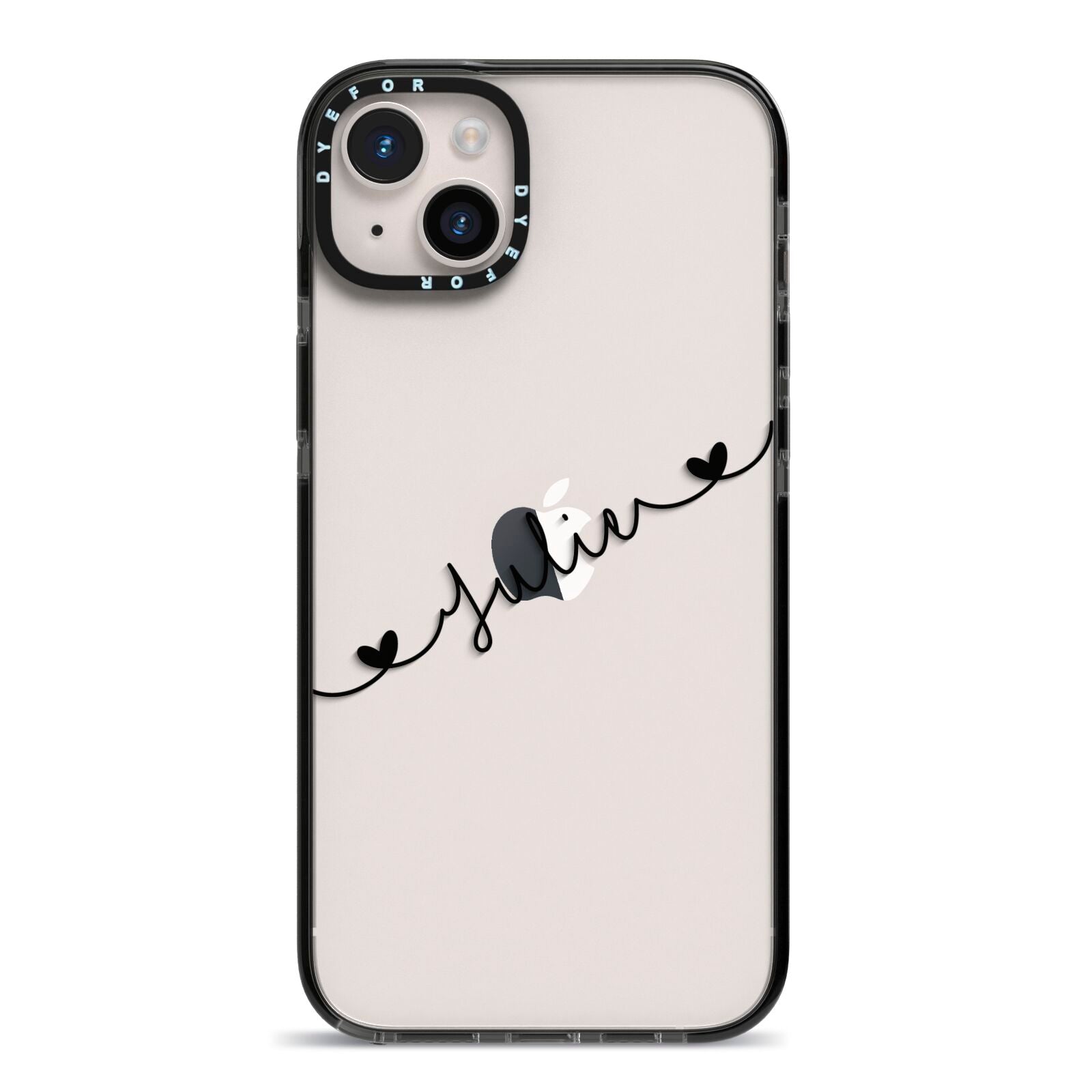 Black Sloped Handwritten Name iPhone 14 Plus Black Impact Case on Silver phone