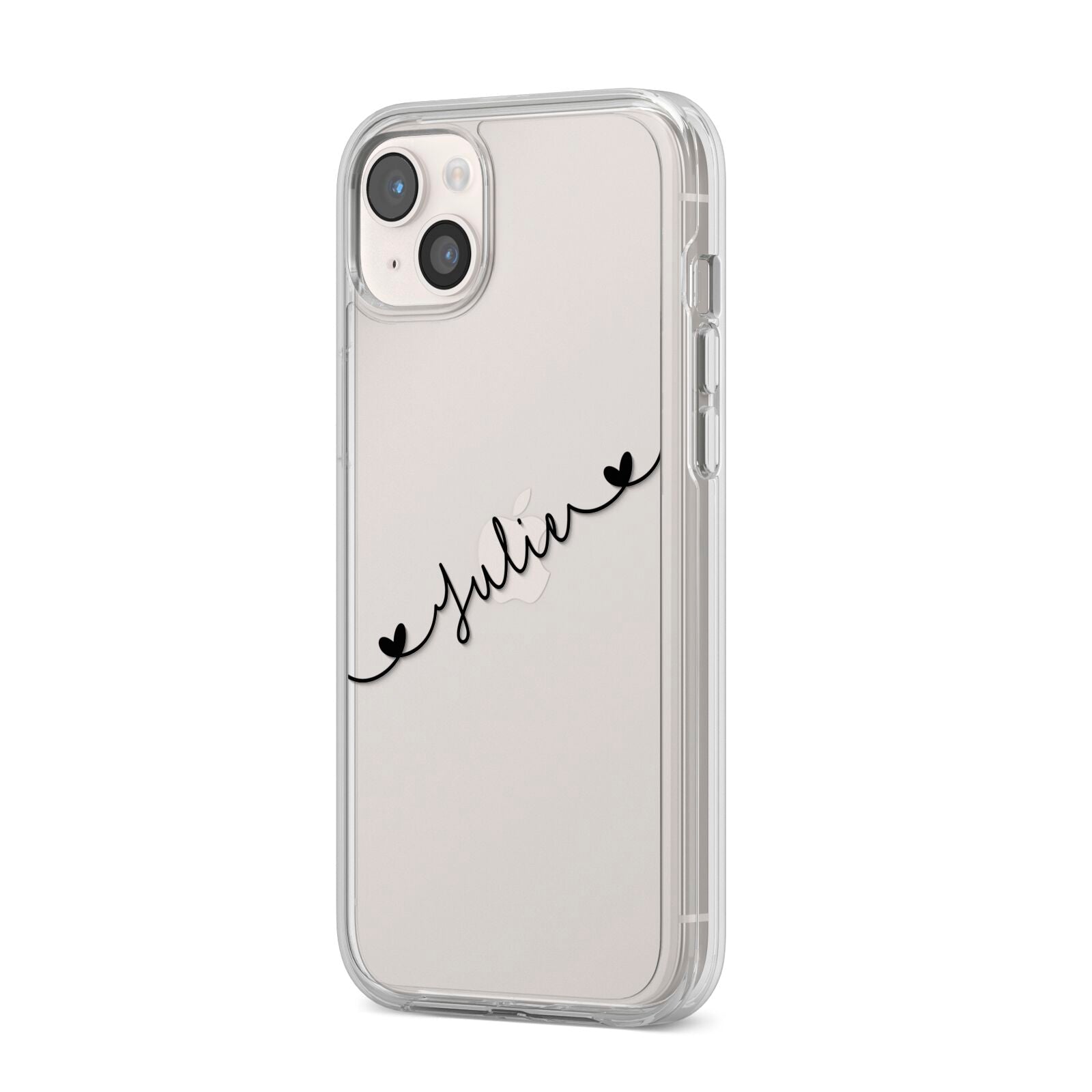 Black Sloped Handwritten Name iPhone 14 Plus Clear Tough Case Starlight Angled Image