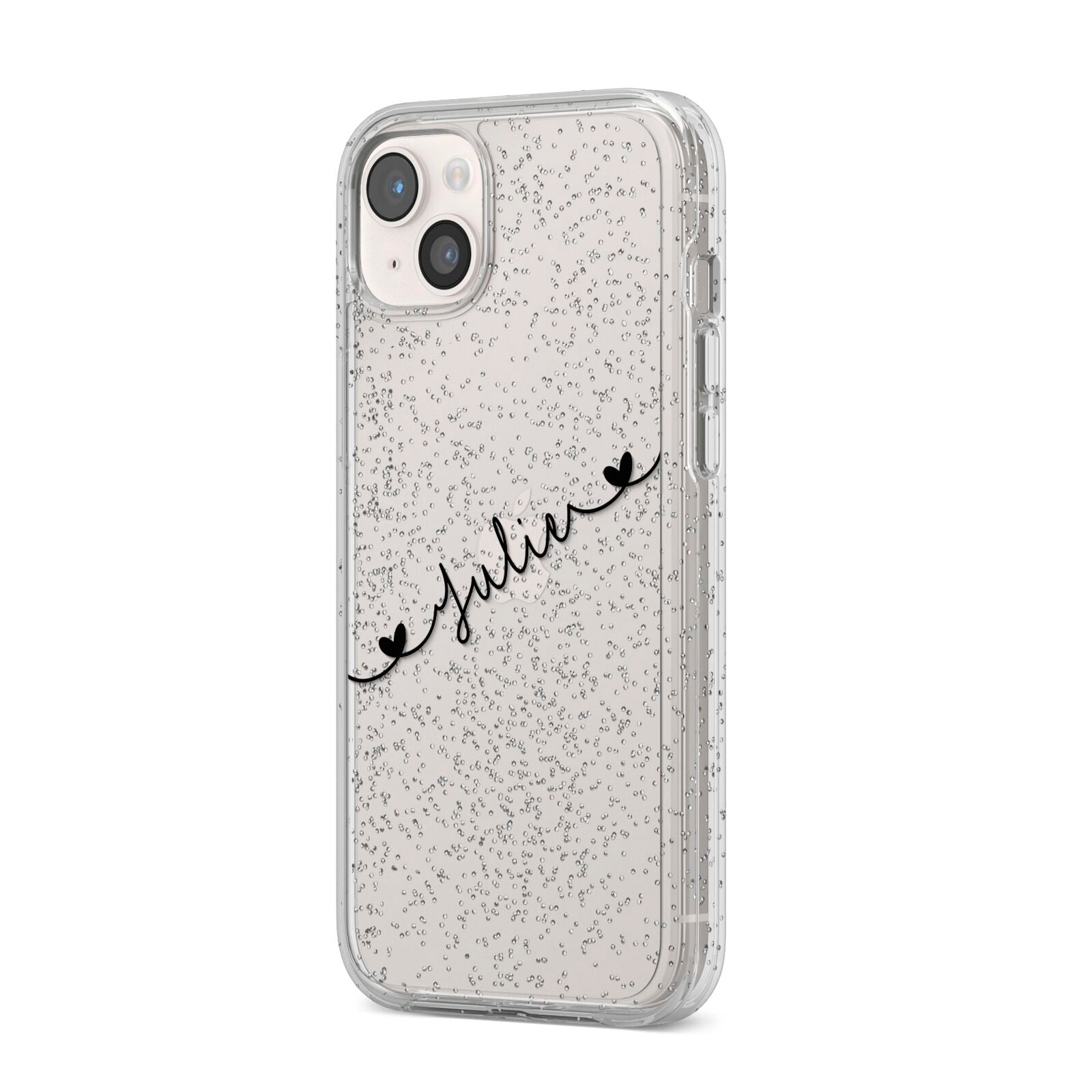 Black Sloped Handwritten Name iPhone 14 Plus Glitter Tough Case Starlight Angled Image