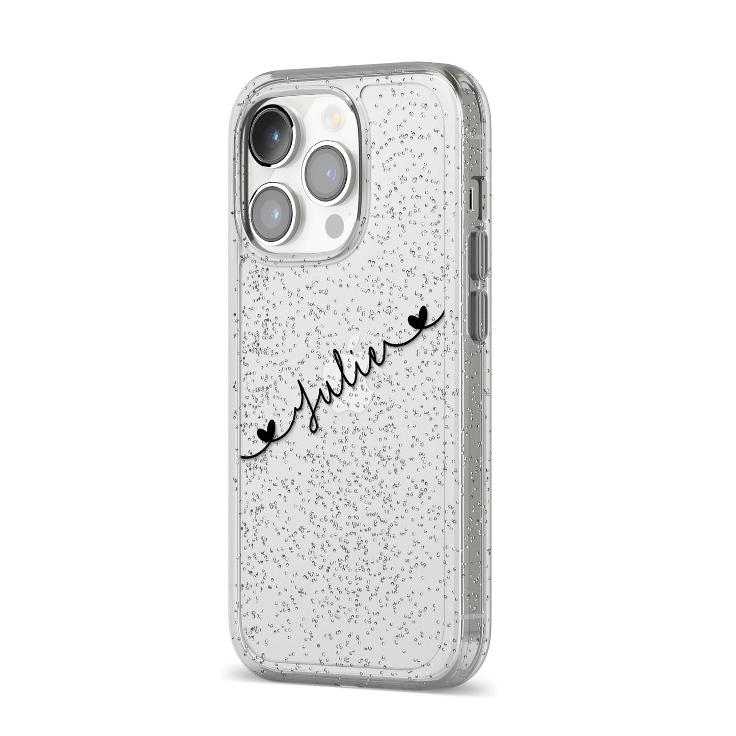 Black Sloped Handwritten Name iPhone 14 Pro Glitter Tough Case Silver Angled Image