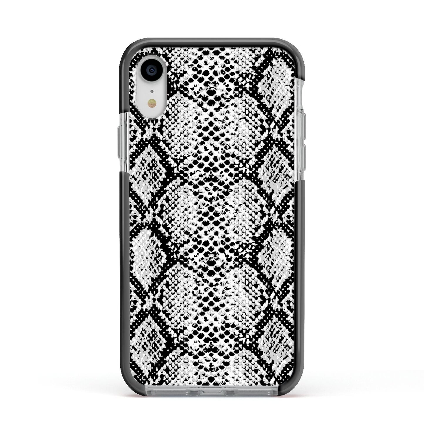 Black Snakeskin Apple iPhone XR Impact Case Black Edge on Silver Phone