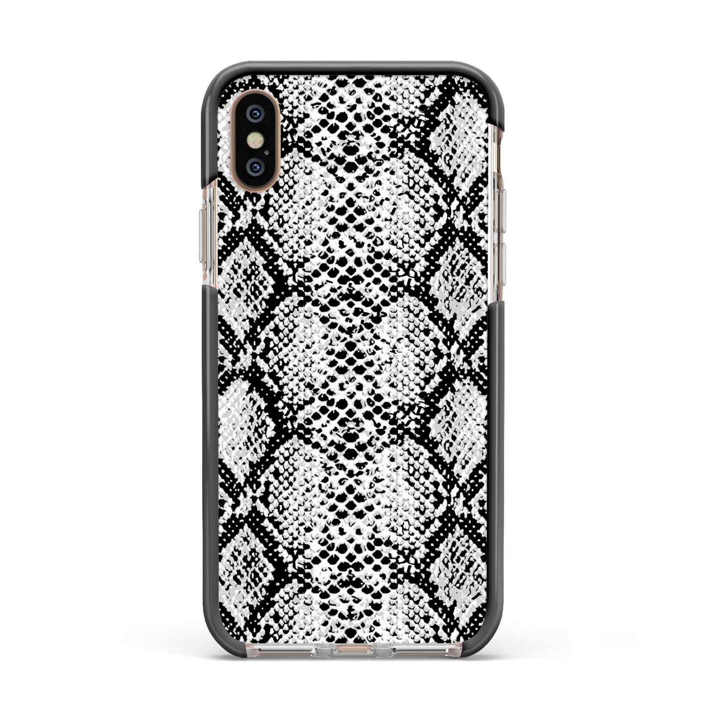 Black Snakeskin Apple iPhone Xs Impact Case Black Edge on Gold Phone