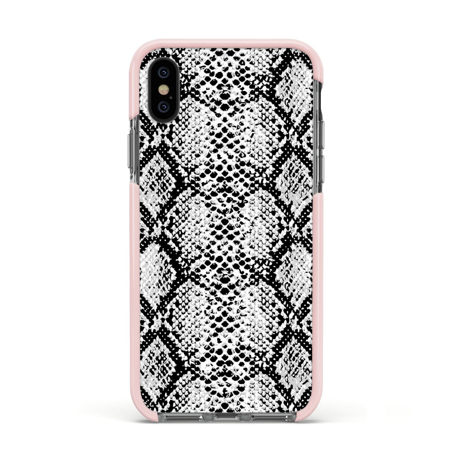 Black Snakeskin Apple iPhone Xs Impact Case Pink Edge on Black Phone