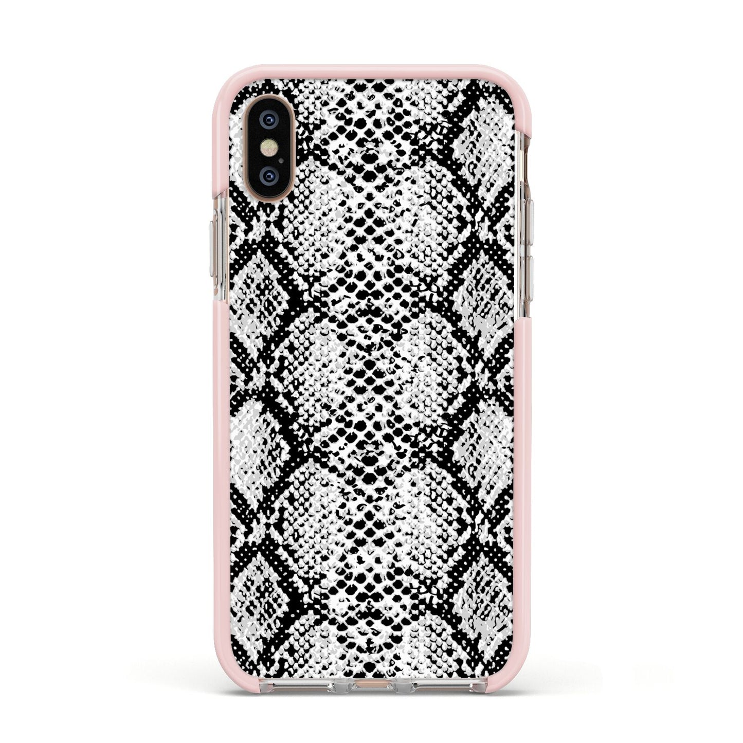 Black Snakeskin Apple iPhone Xs Impact Case Pink Edge on Gold Phone