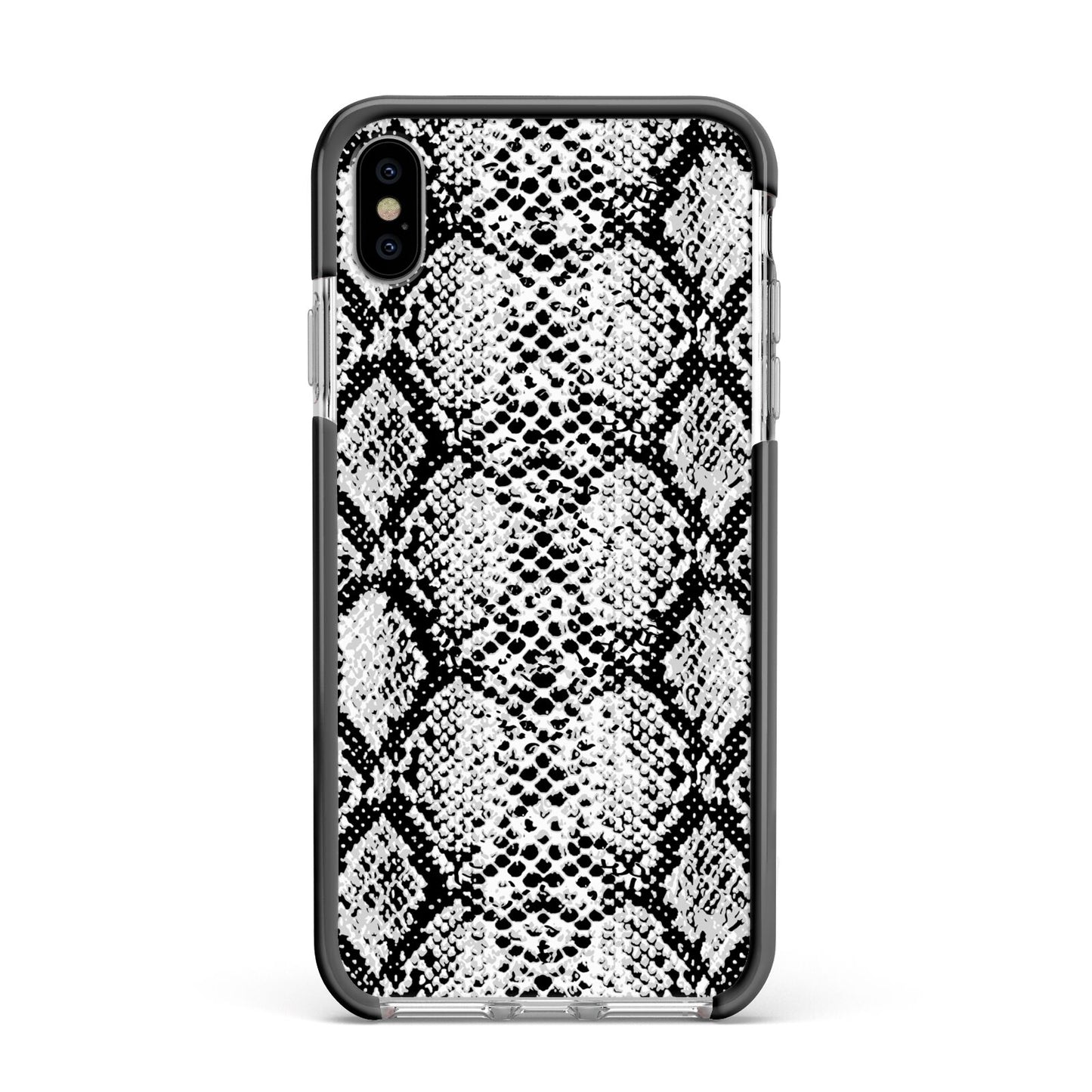 Black Snakeskin Apple iPhone Xs Max Impact Case Black Edge on Silver Phone