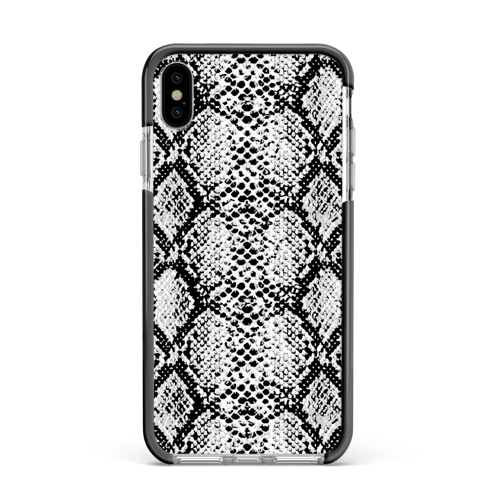 Black Snakeskin Apple iPhone Xs Max Impact Case Black Edge on Silver Phone