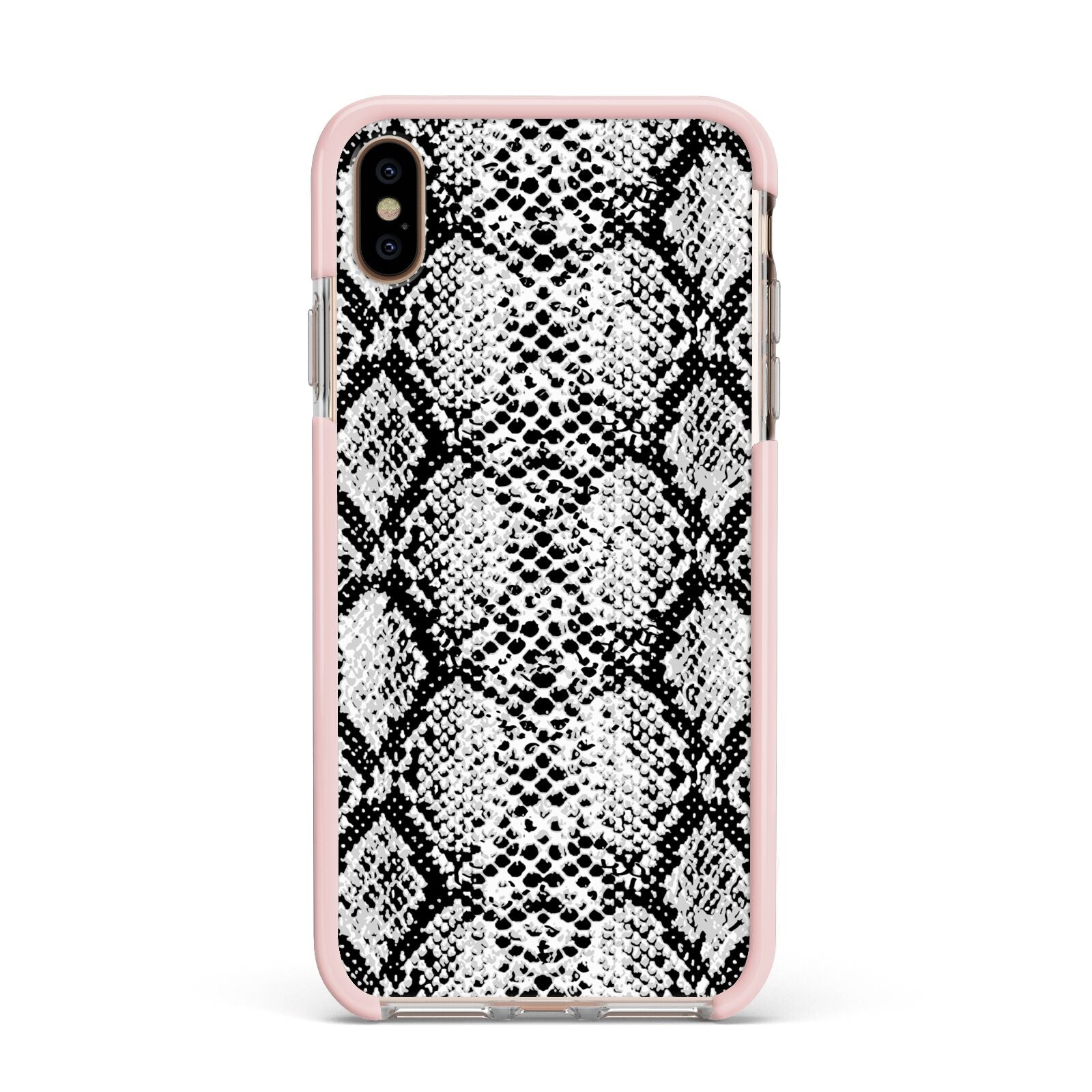 Black Snakeskin Apple iPhone Xs Max Impact Case Pink Edge on Gold Phone