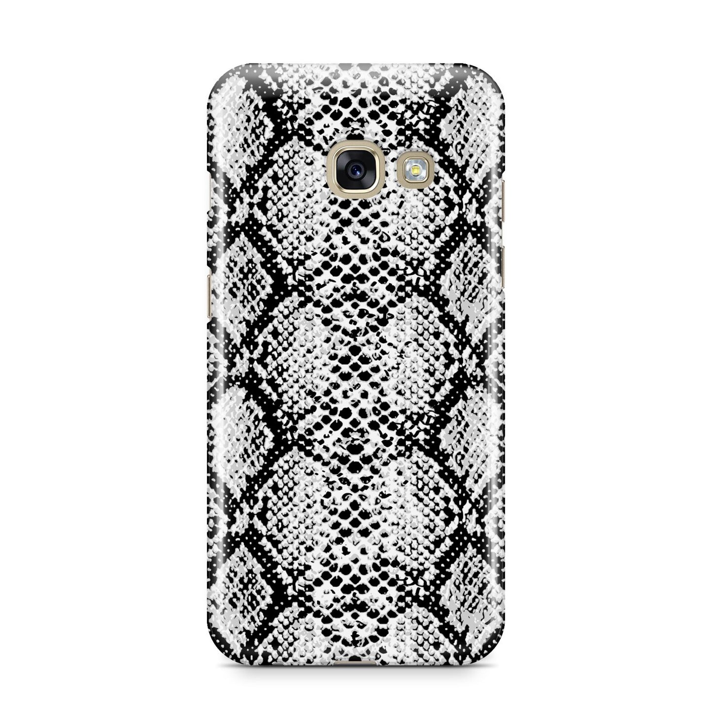 Black Snakeskin Samsung Galaxy A3 2017 Case on gold phone