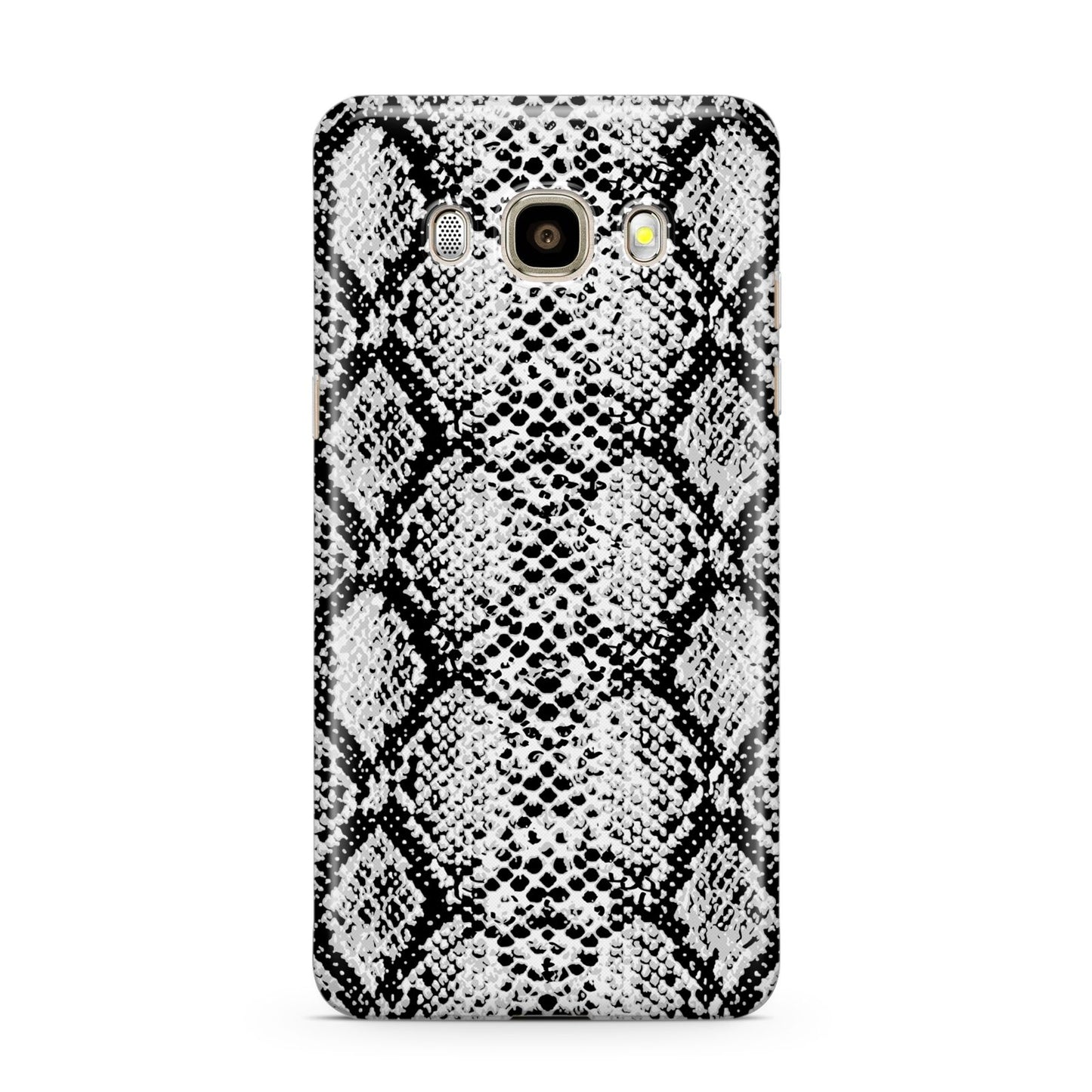 Black Snakeskin Samsung Galaxy J7 2016 Case on gold phone