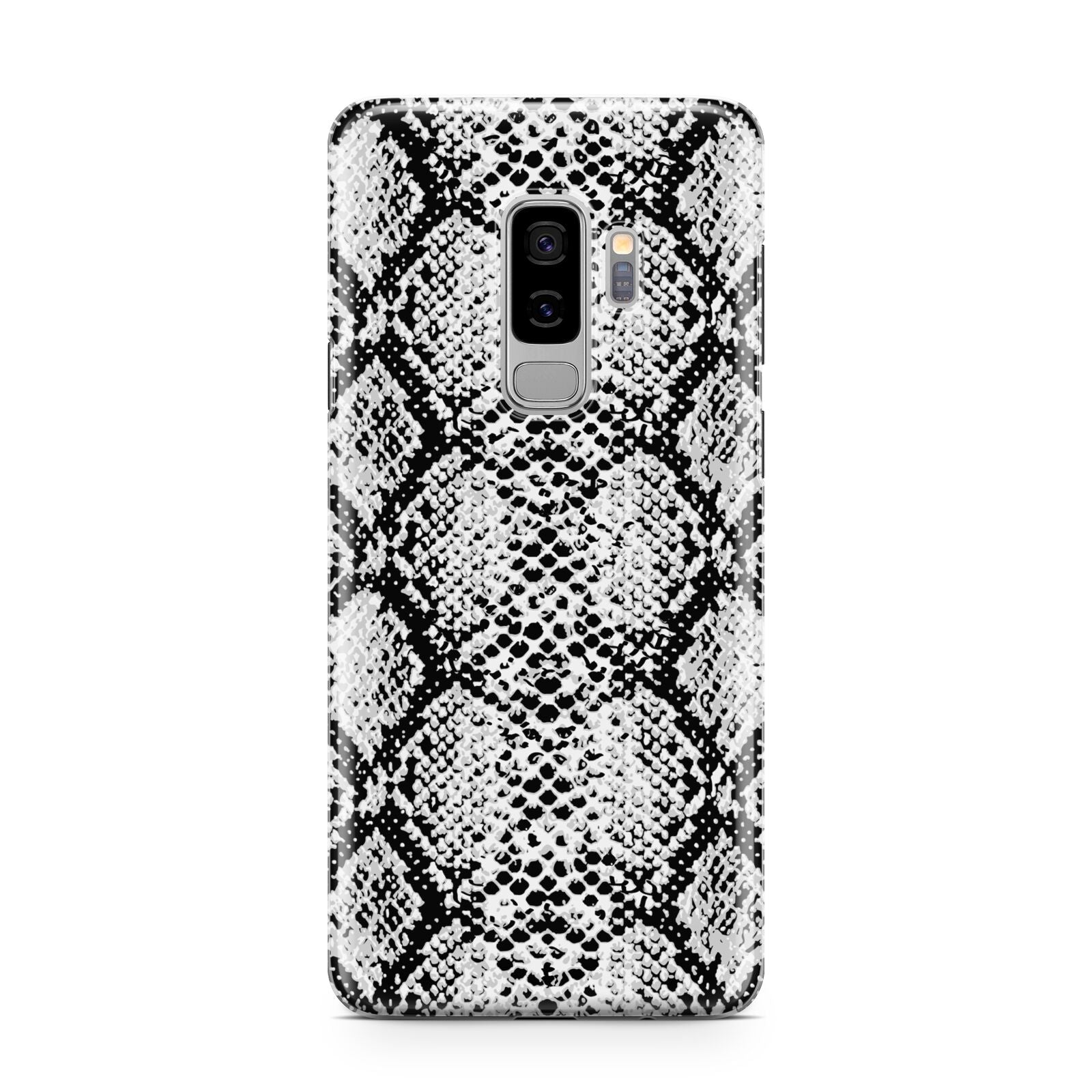 Black Snakeskin Samsung Galaxy S9 Plus Case on Silver phone