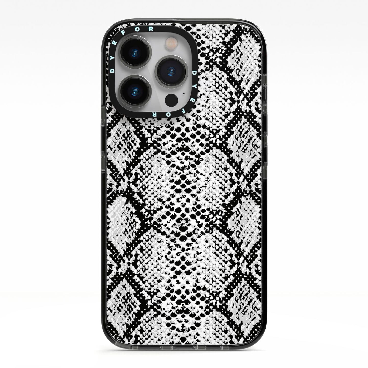 Black Snakeskin iPhone 13 Pro Black Impact Case on Silver phone