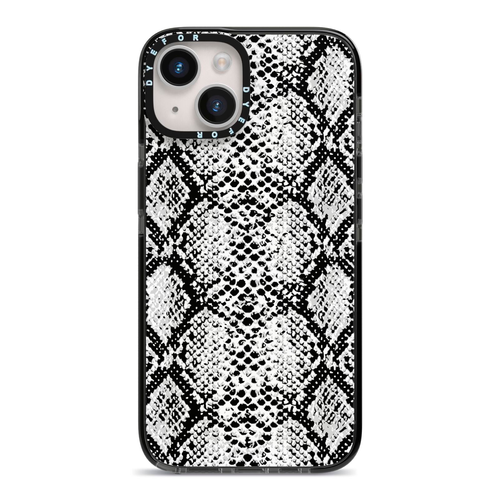 Black Snakeskin iPhone 14 Black Impact Case on Silver phone