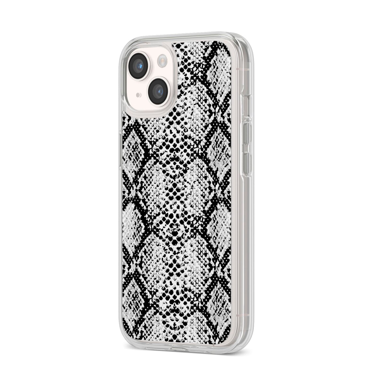 Black Snakeskin iPhone 14 Clear Tough Case Starlight Angled Image