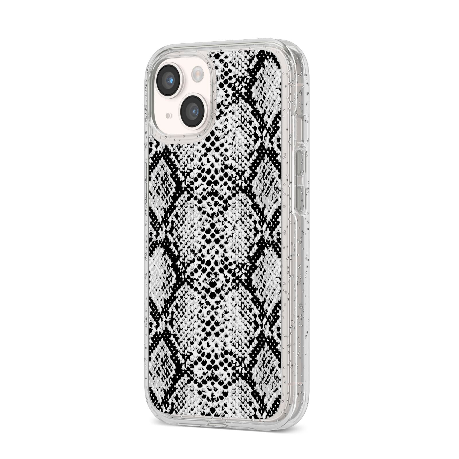 Black Snakeskin iPhone 14 Glitter Tough Case Starlight Angled Image